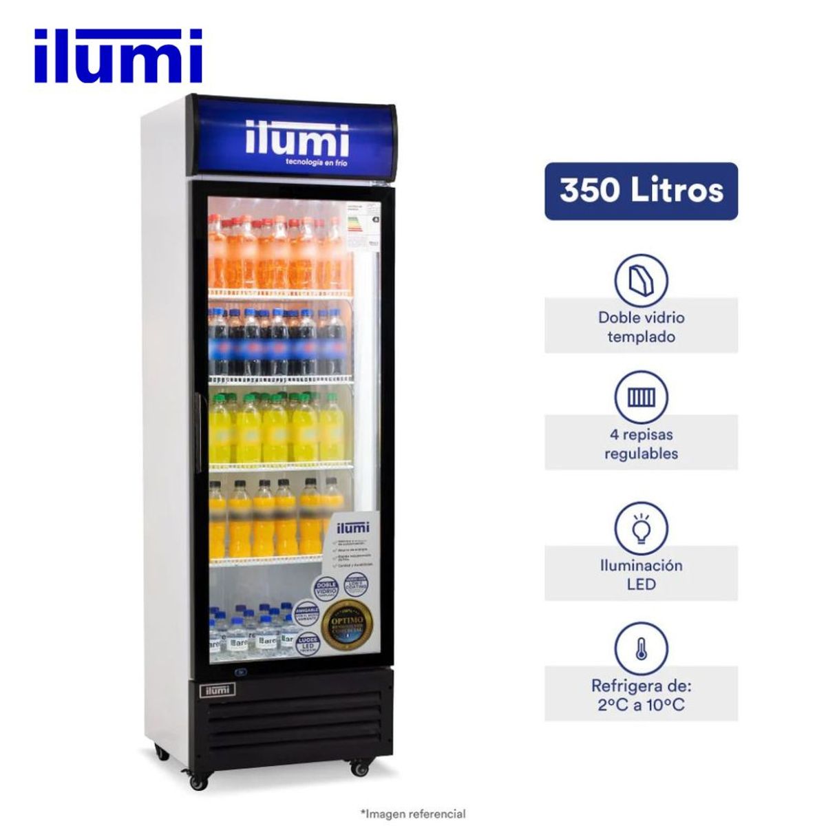 ILUMI - Exhibidor - Visicooler Ilumi Vertical 350Lt 1 Puerta Vidrio BC-3500BK - Negro