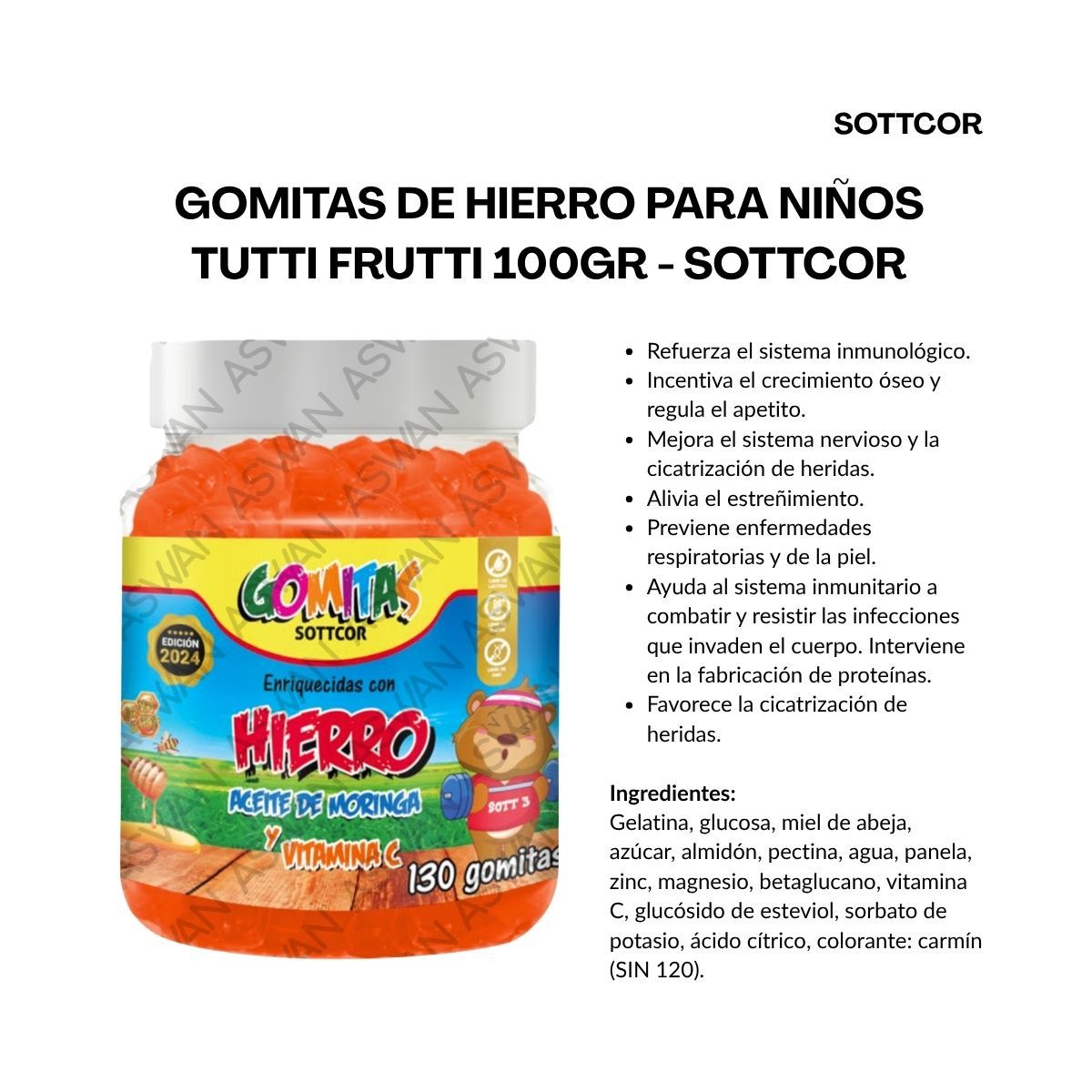 GENERICO - GOMITAS DE HIERRO PARA NIÑOS 130 UNIDADES SOTTCOR 100GR