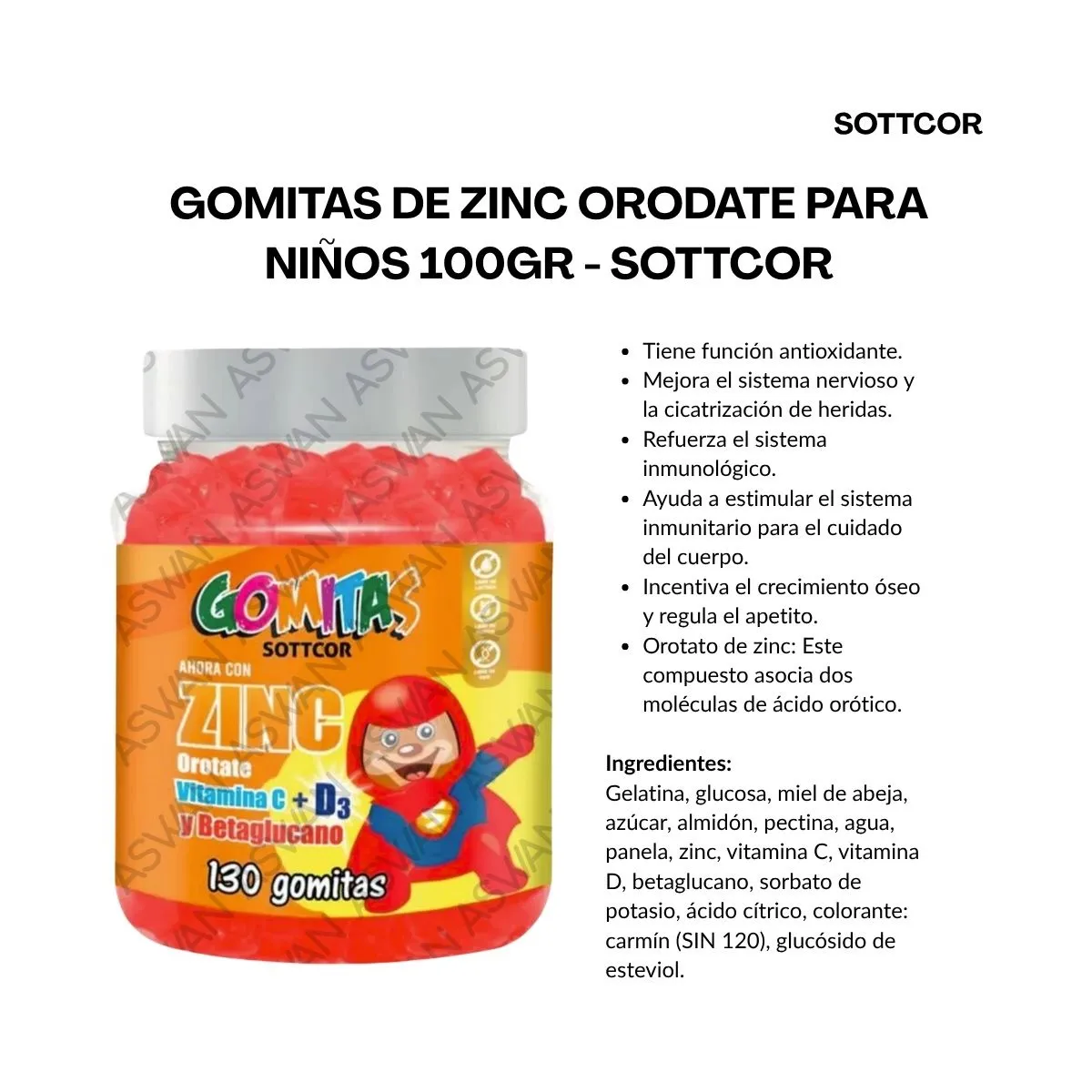 GENERICO - 130 UNIDADES GOMITAS DE ZINC ORODATE PARA NIÑOS  SOTTCOR 100GR
