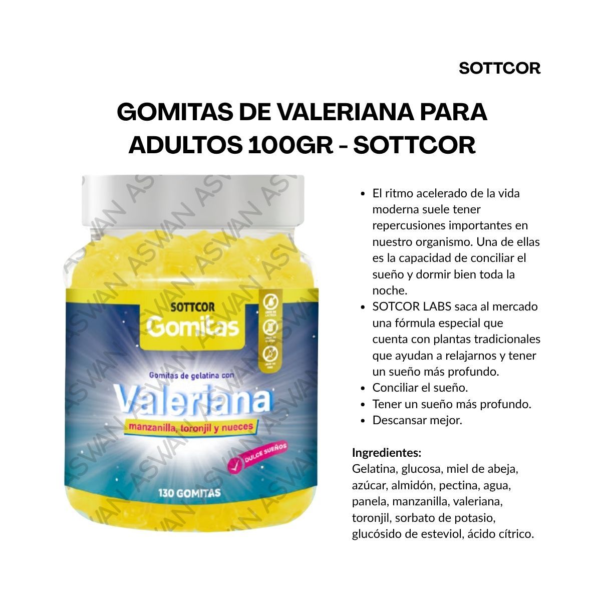 GENERICO - GOMITAS DE VALERIANA PARA ADULTOS 130 UNIDADES SOTTCOR 100GR