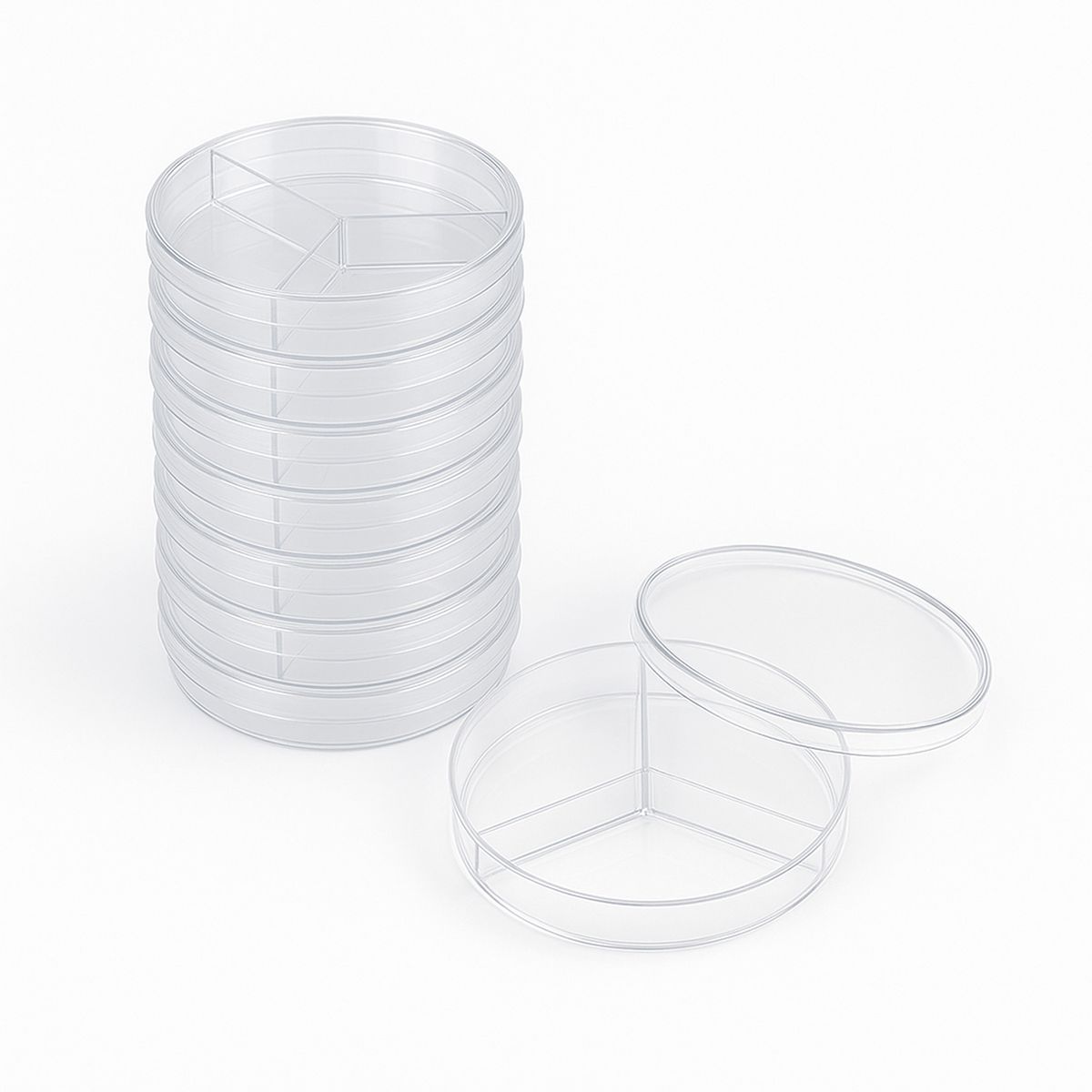 GENERICO - Placas Petri de Plástico de 90 X 15 MM 3 Divisiones BOLSA 10 UND