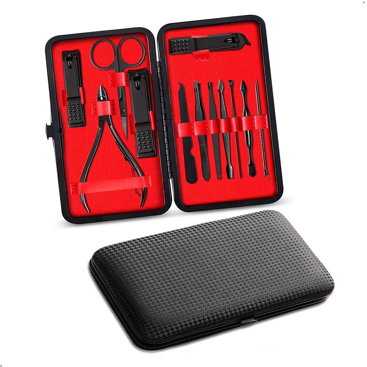 GENERICO - Set 12 Piezas  Manicura y Pedicura de Acero Color Negro