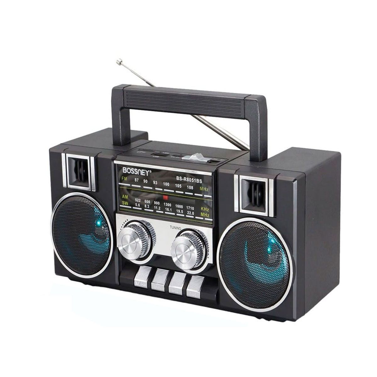 GENERICO - Radio Bossney BS-R8051BS Panel Solar Recargable Bluetooth Luces RGB