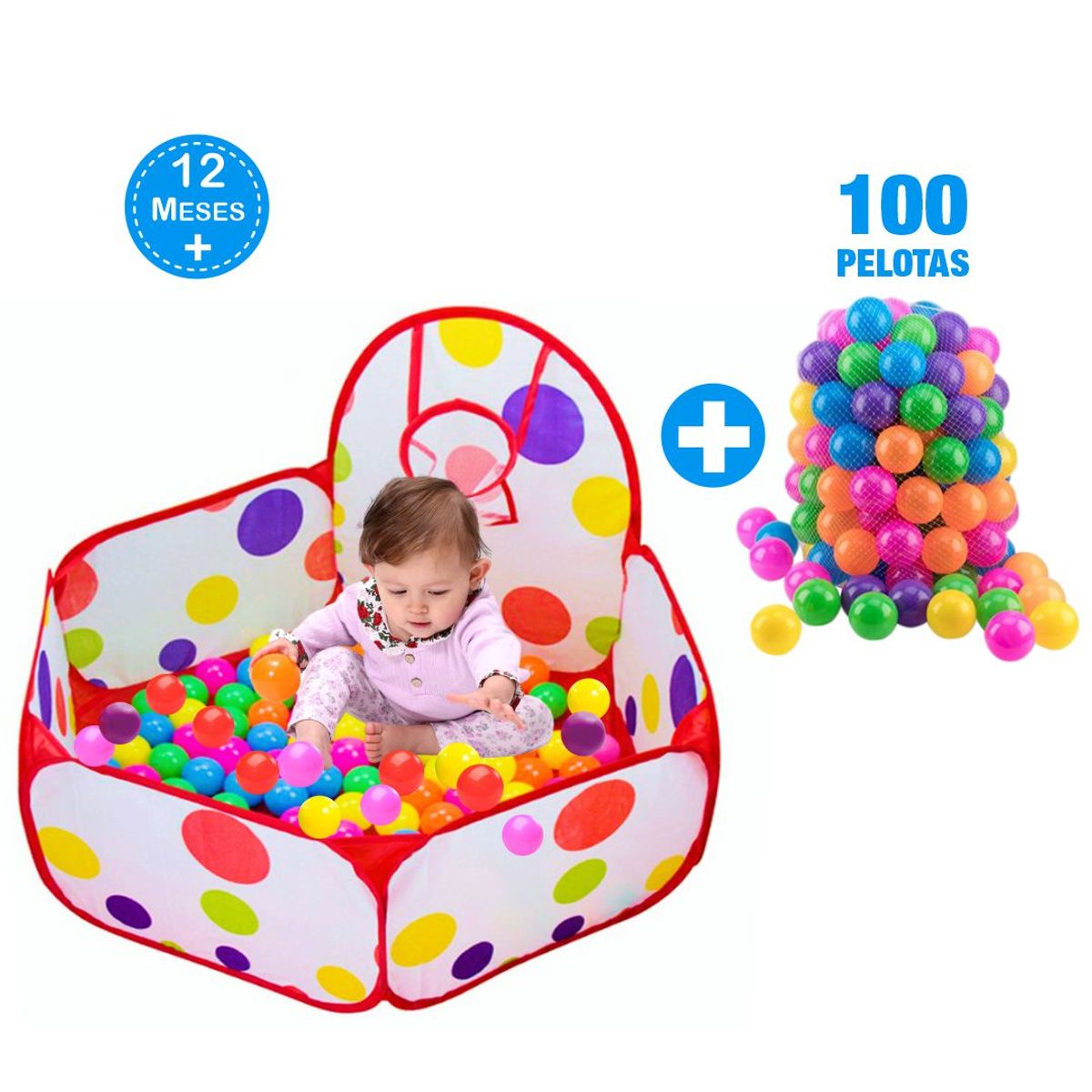 GENERICO - Piscina Plegable con Cesta de Tiro + 100 Pelotas Multicolor