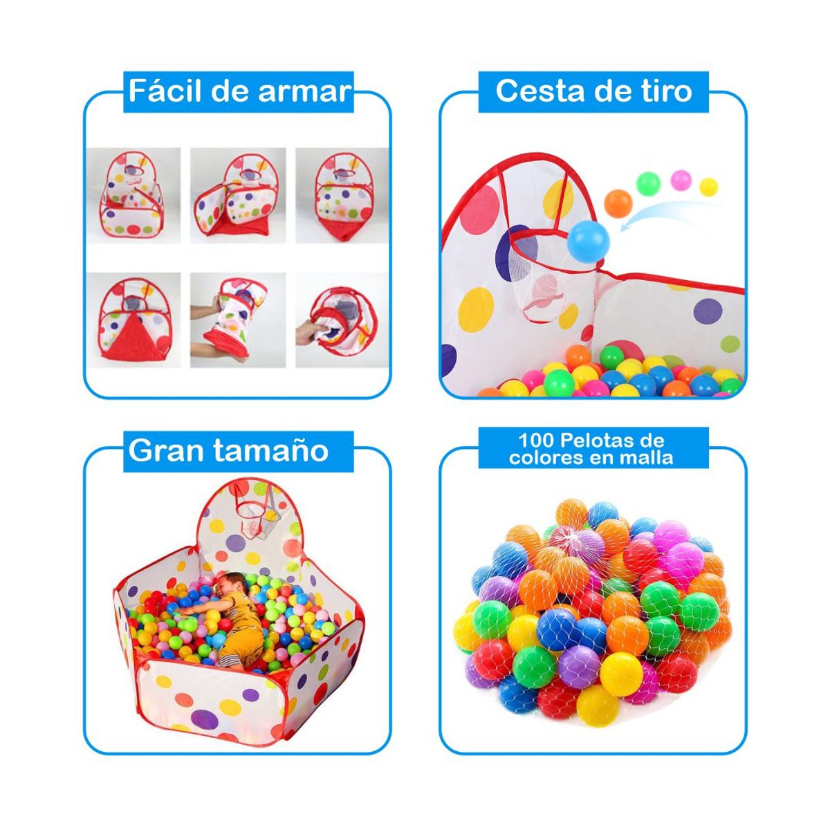 GENERICO - Piscina Plegable con Cesta de Tiro + 100 Pelotas Multicolor