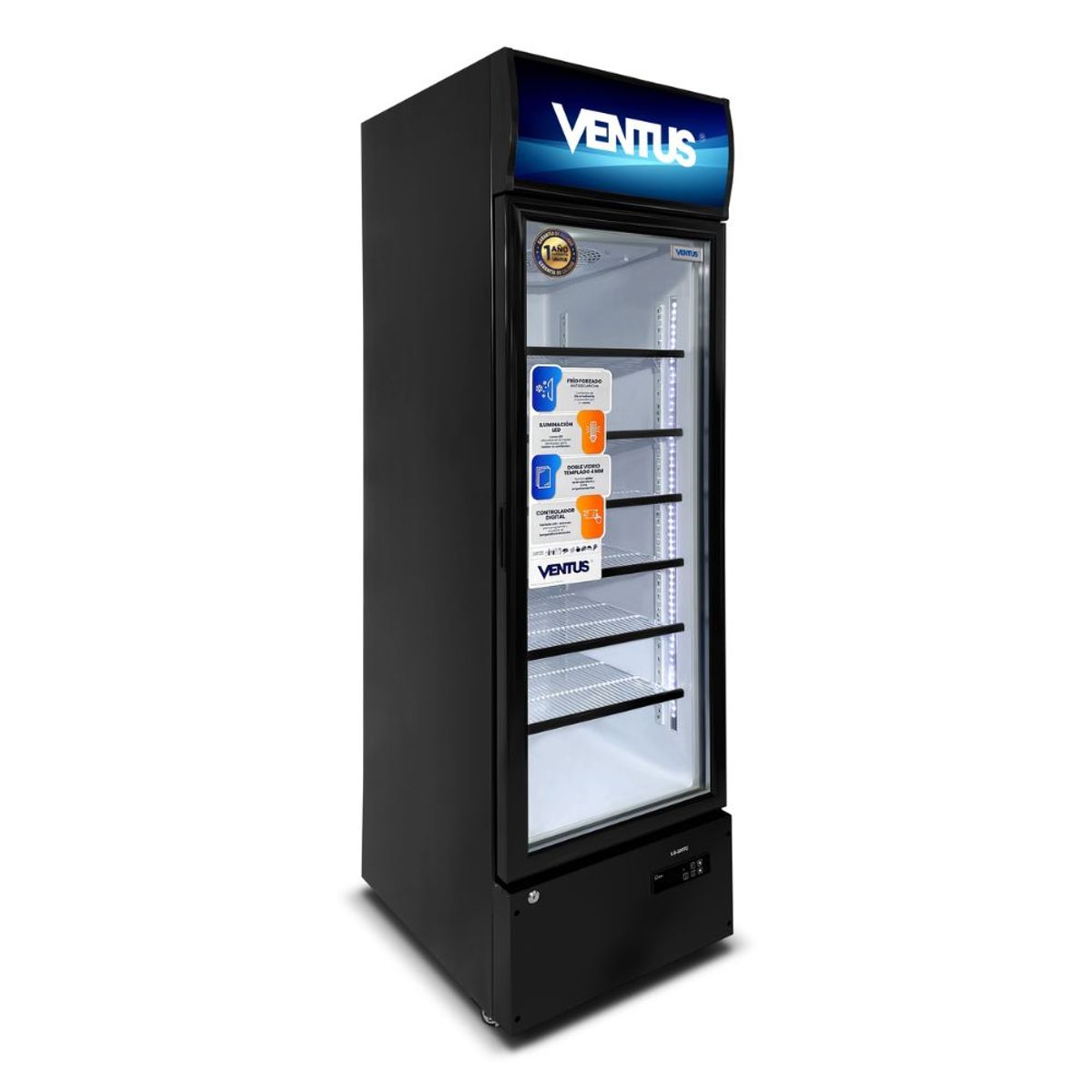 VENTUS - Exhibidor Ventus Vertical 1 Puerta 320Lt Turbo Cooling LG-320TC-Negro