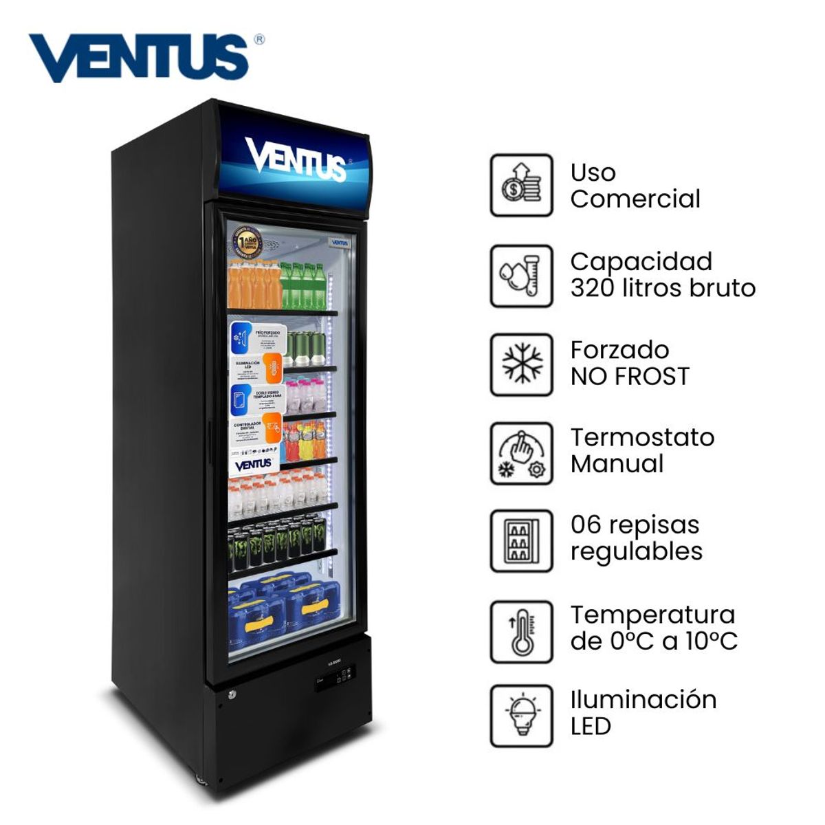 VENTUS - Visicooler Ventus Vertical 1 Puerta 320Lt Turbo Cooling LG-320TC-Negro