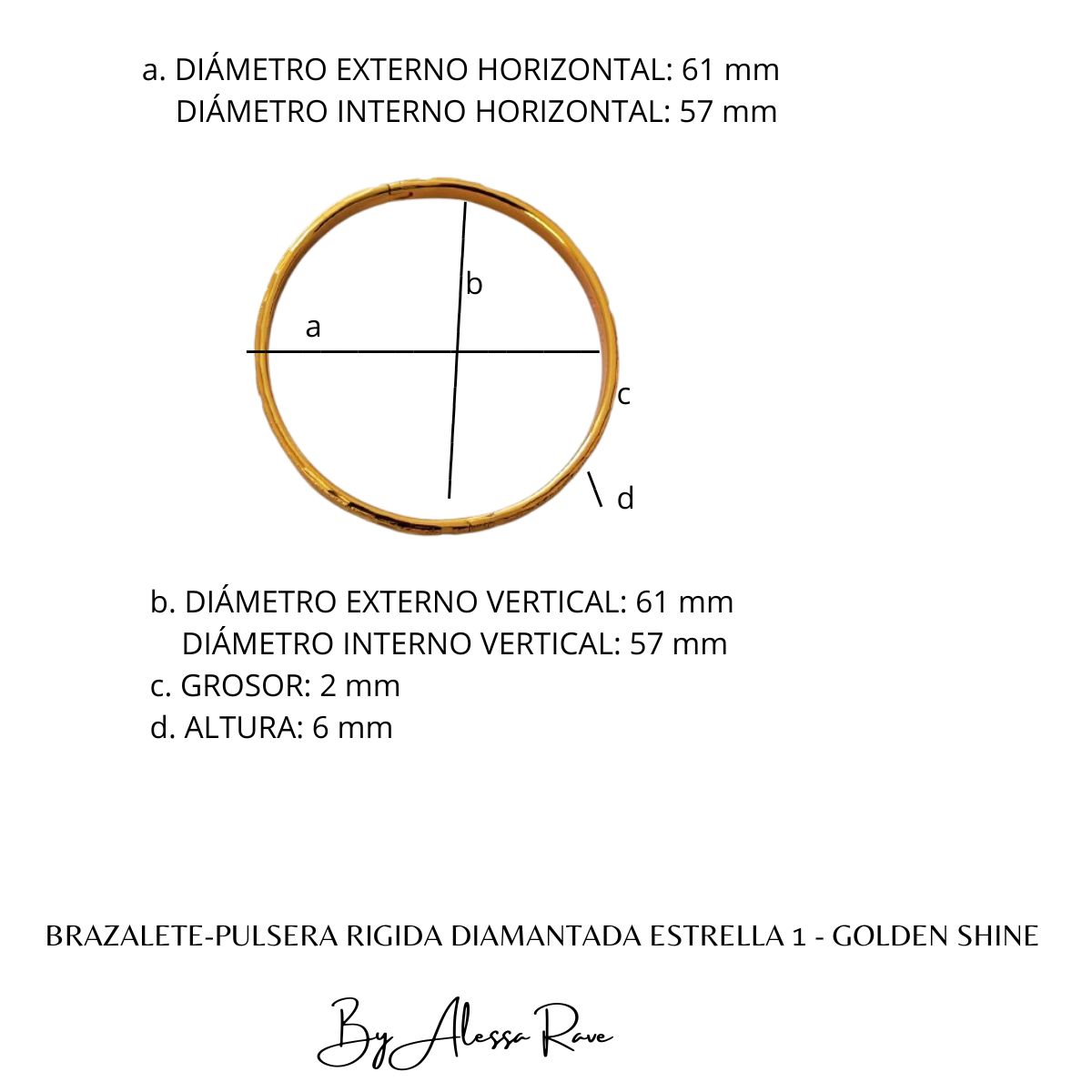 GENERICO - BRAZALETE-PULSERA RIGIDA DIAMANTADA  ESTRELLA 1 - GOLDEN SHINE