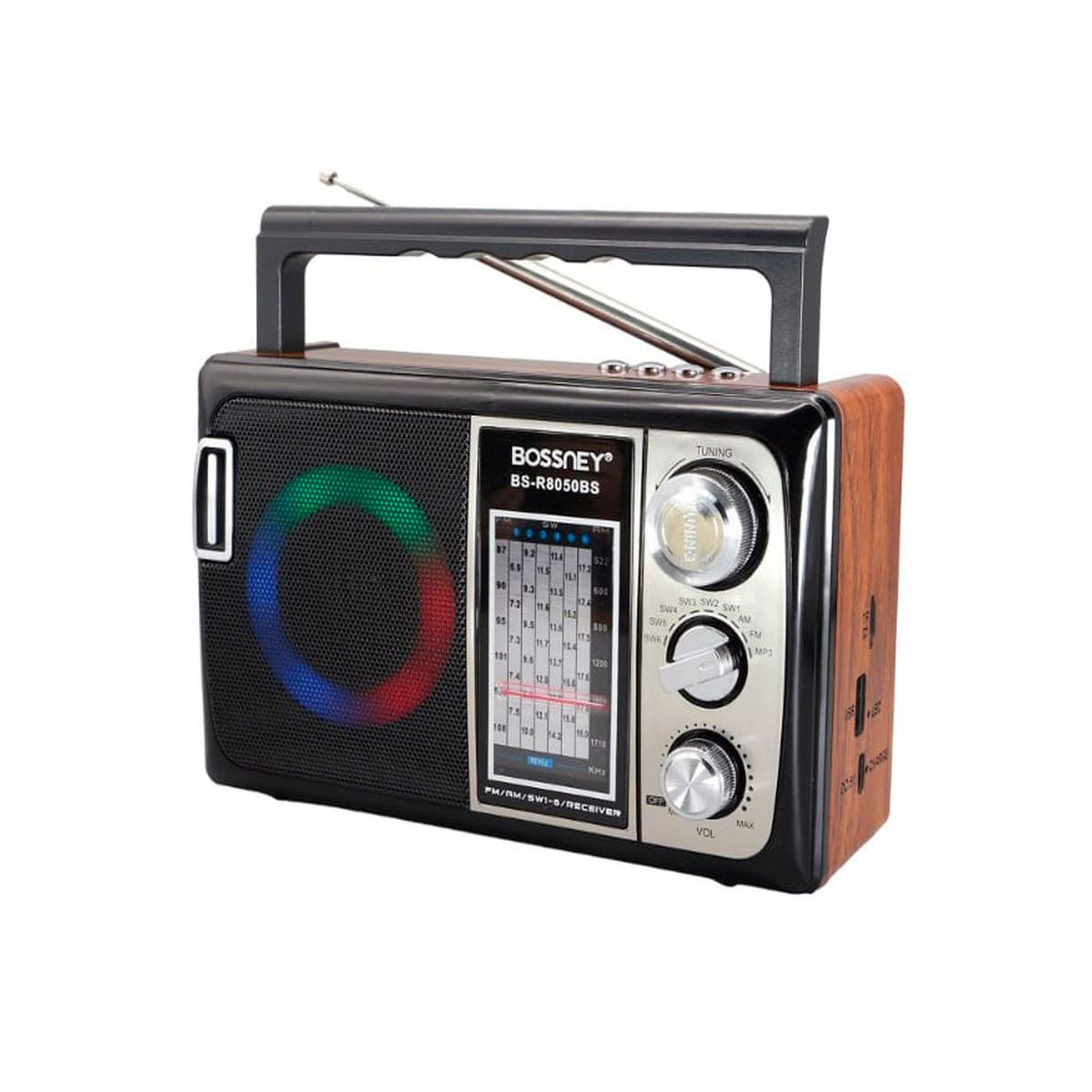 GENERICO - Radio Vintage Bossney BS-R8050BS Panel Solar Bluetooth Recargable