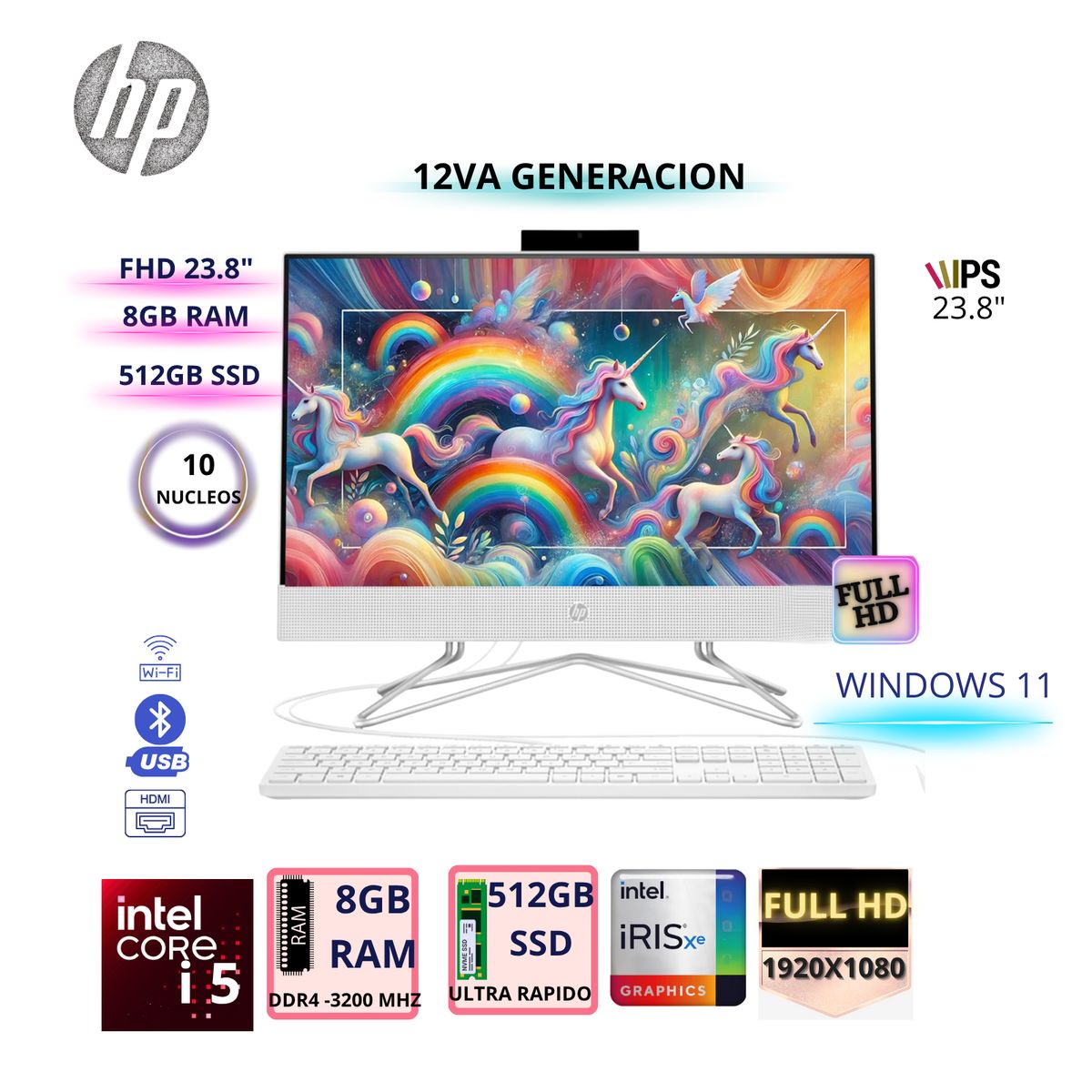 HP - All in one HP 23.8" Windows 11 Home Intel Core i5 8GB 512GB 24-CB1009LA