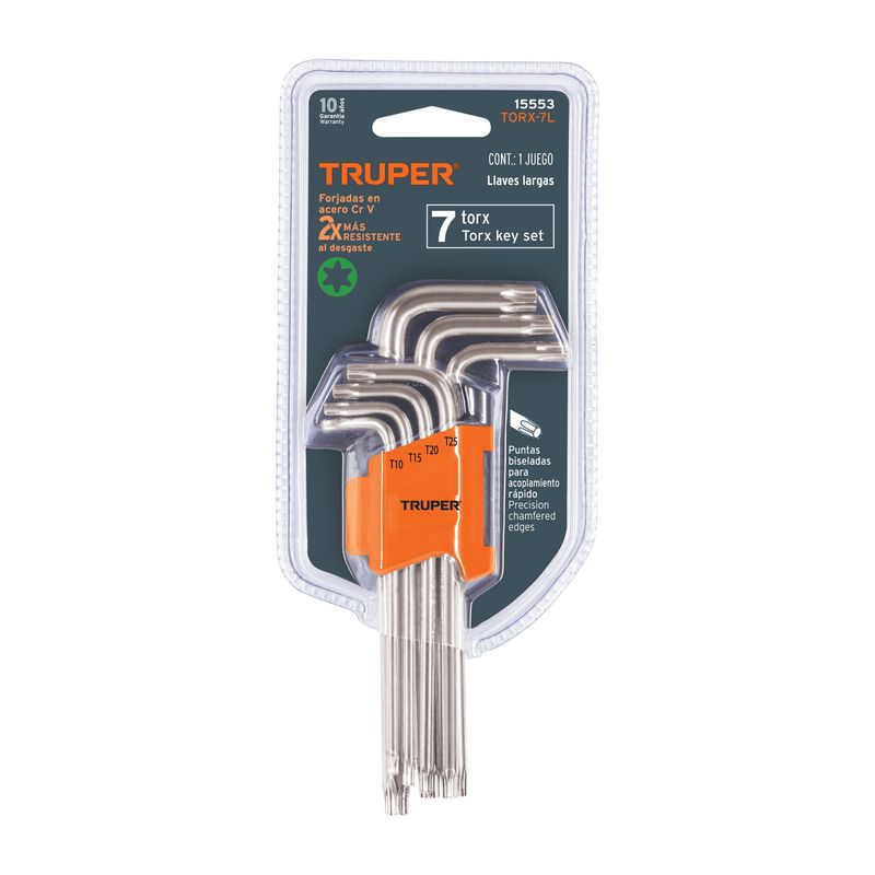 TRUPER - Juego de 7 llaves torx largas con organizador Truper - 15553