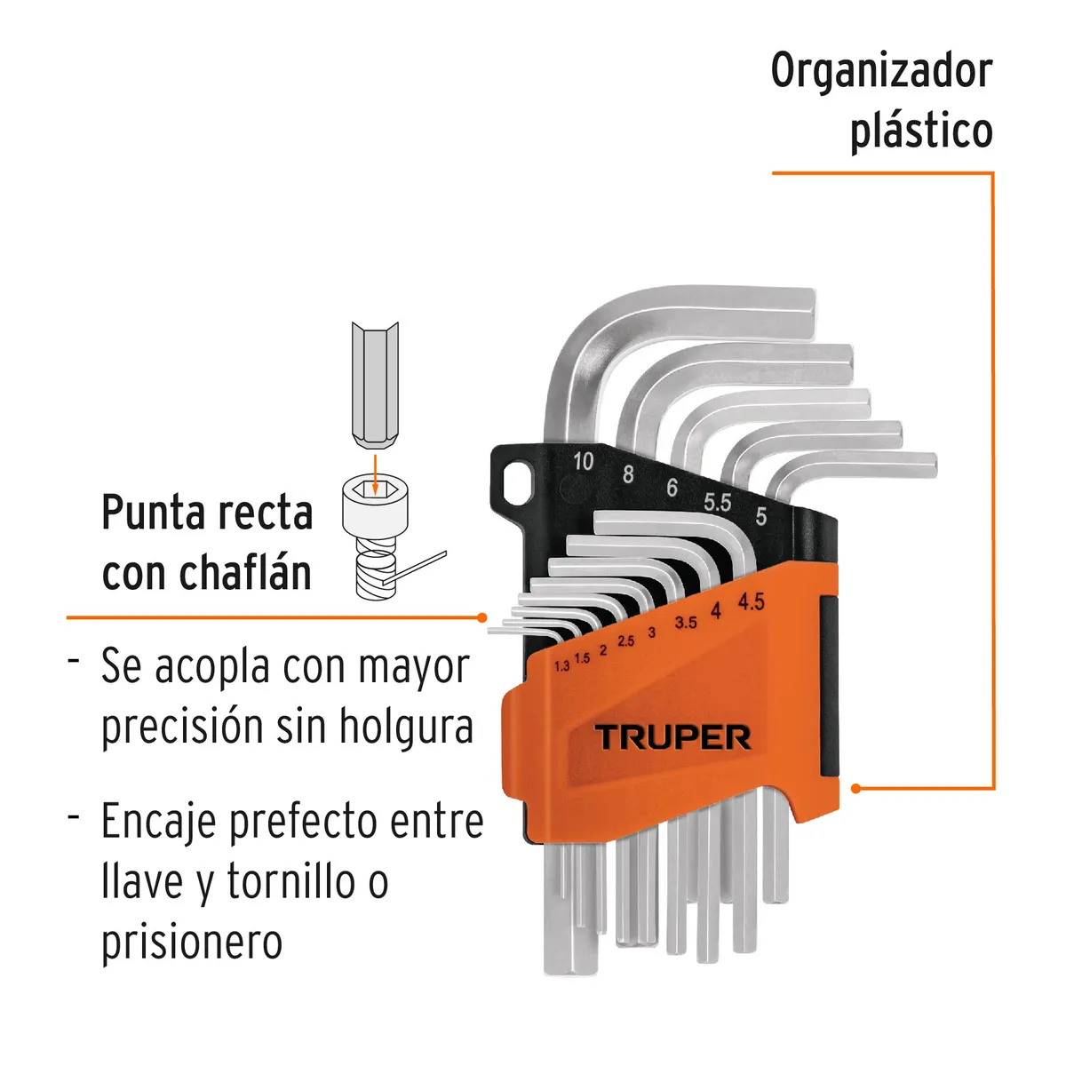 TRUPER - Juego 13 llaves allen mm punta hexagonal con organizador Truper - 15542