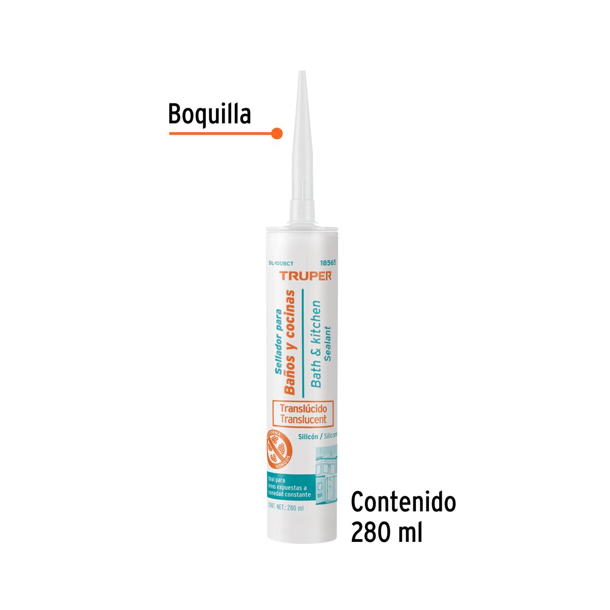 TRUPER - Silicona translúcida para baños y cocinas 280 ml Truper - 18565