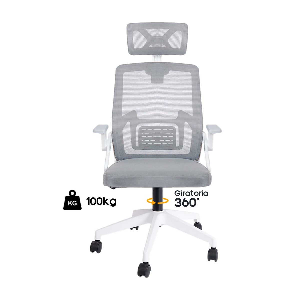 INIUS - Silla de Oficina Eco-Husby Con Cabecera y Brazos Abatibles - Gris