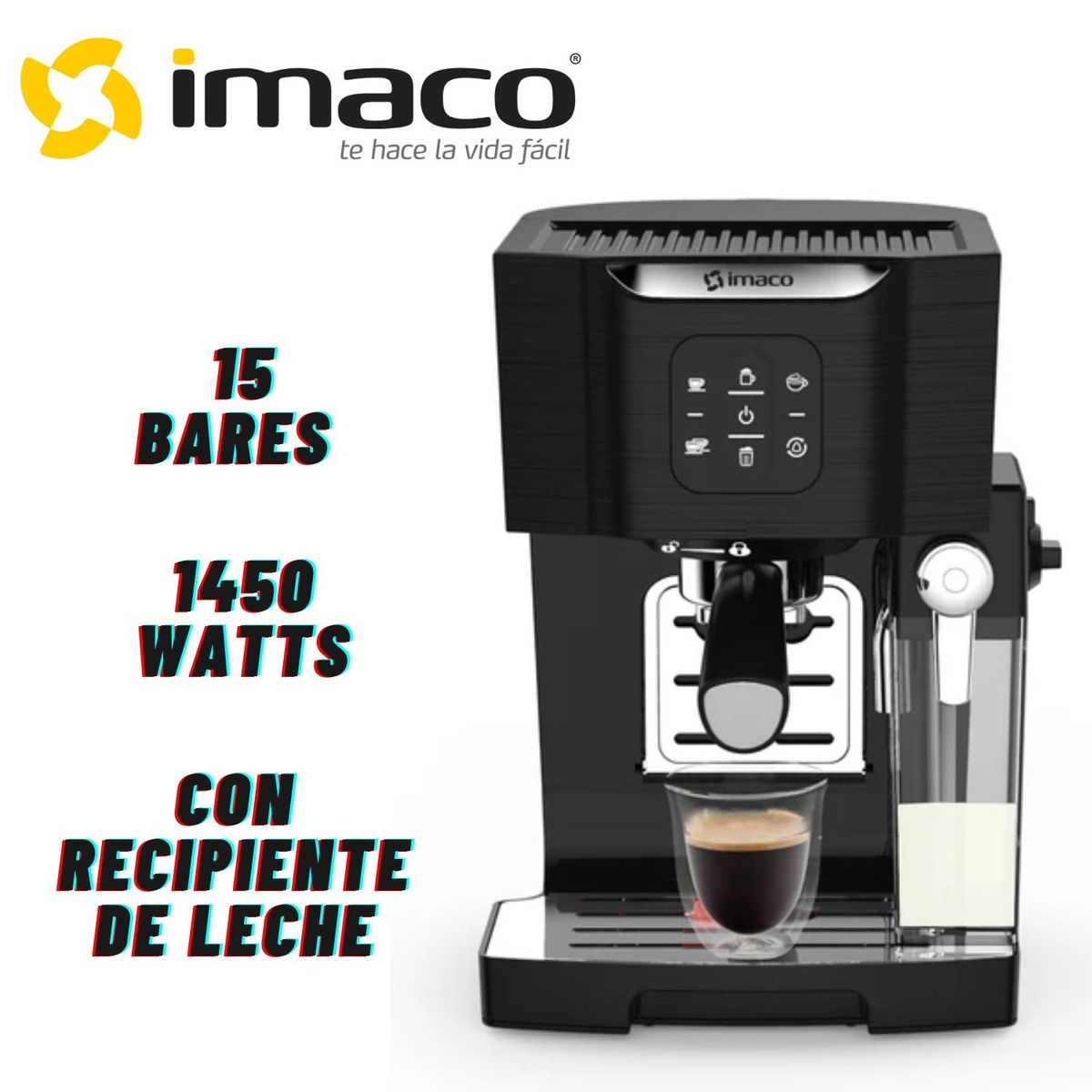 IMACO - Cafetera Expresso Imaco IECM1550 de 15 bares con Recipiente de Leche