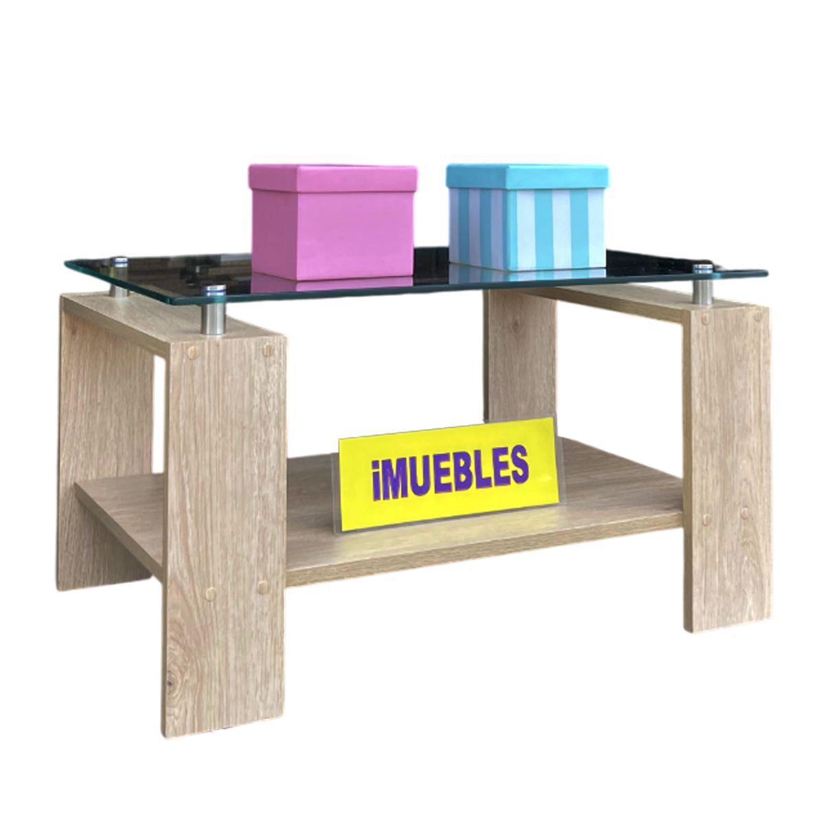 TEMEL - Mesa de Centro con Vidrio Color Damasco Modelo MISS - iMUEBLES