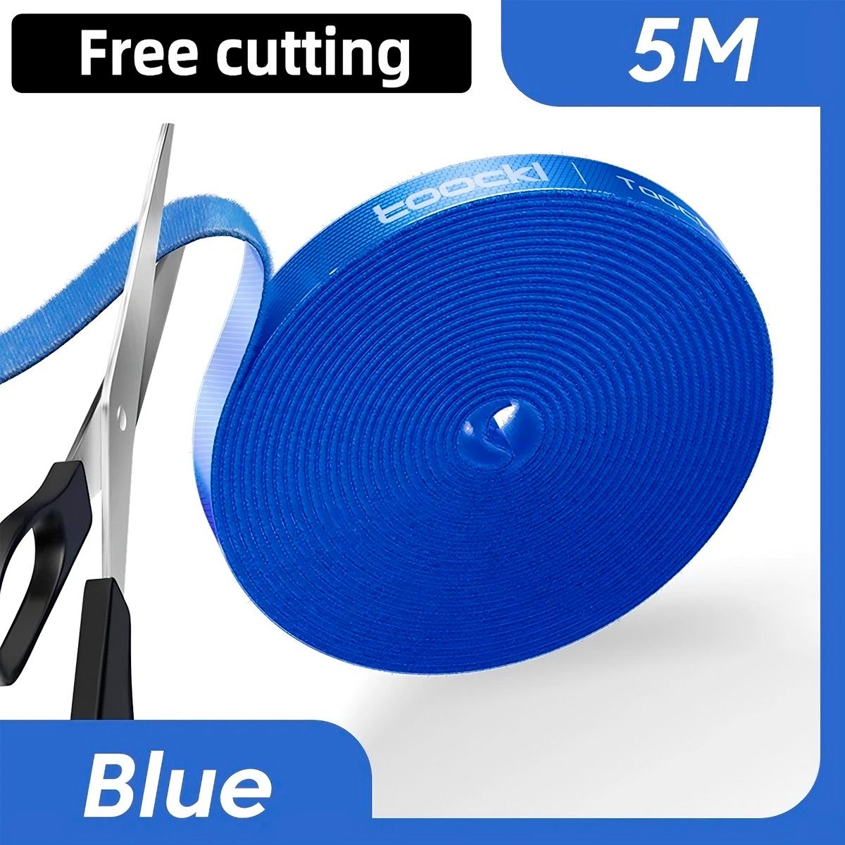 GENERICO - Organizador De Cable Cinta velcro Toocki 10 metros Color Azul