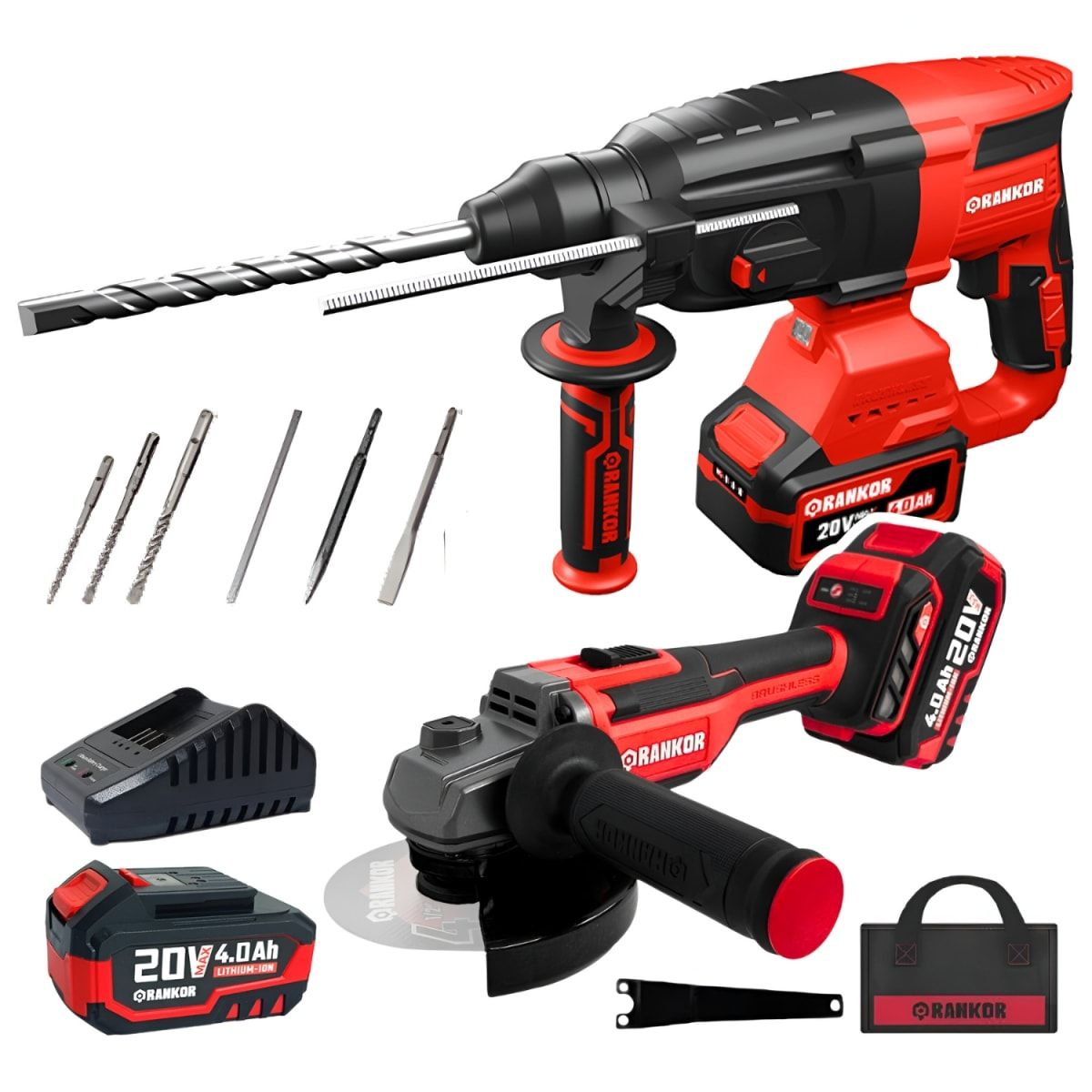 RANKOR - Combo Rotomartillo + amoladora inalambrica industrial Rankor