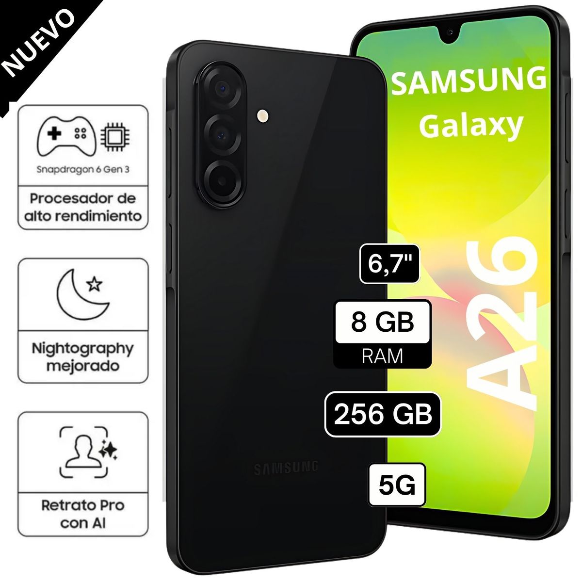 SAMSUNG - Celular Libre Samsung Galaxy A26 5G 6.7 Pulg 256GB 8GB RAM Black