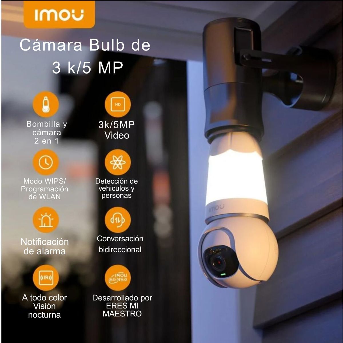 IMOU - CAMARA FOCO IMOU BULB CAM - 5MP - 3K CON LUCES Y GIRATORIA