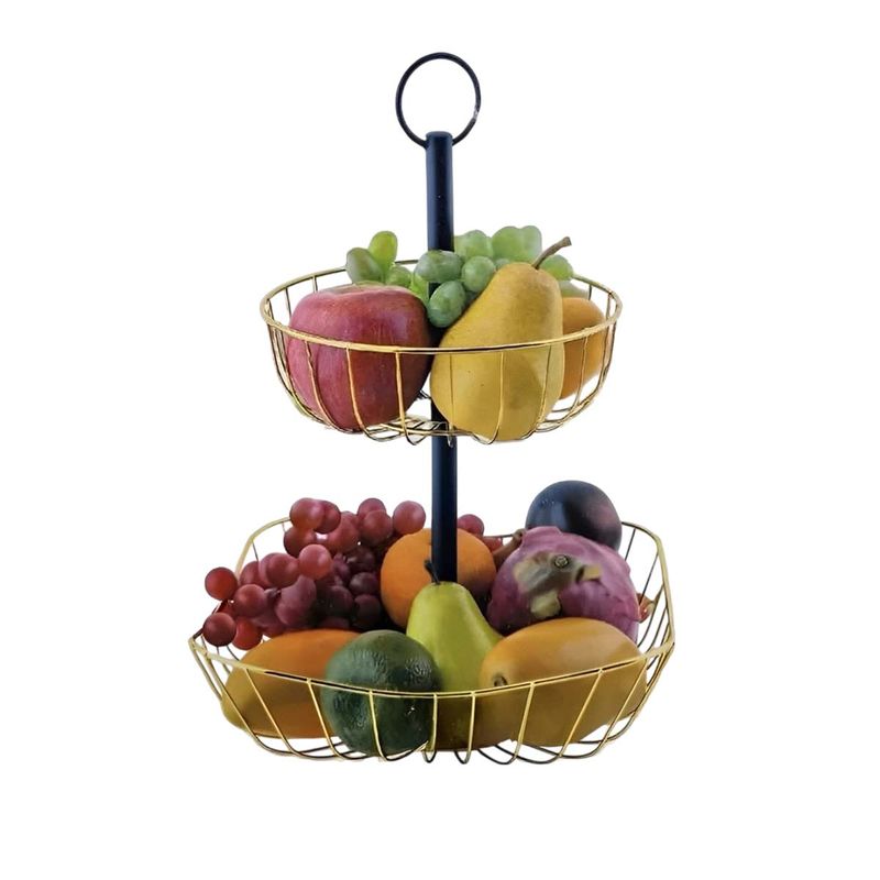 GENERICO - Pack2 Frutero 2 Niveles Circular y Cuadrado en Color Dorado