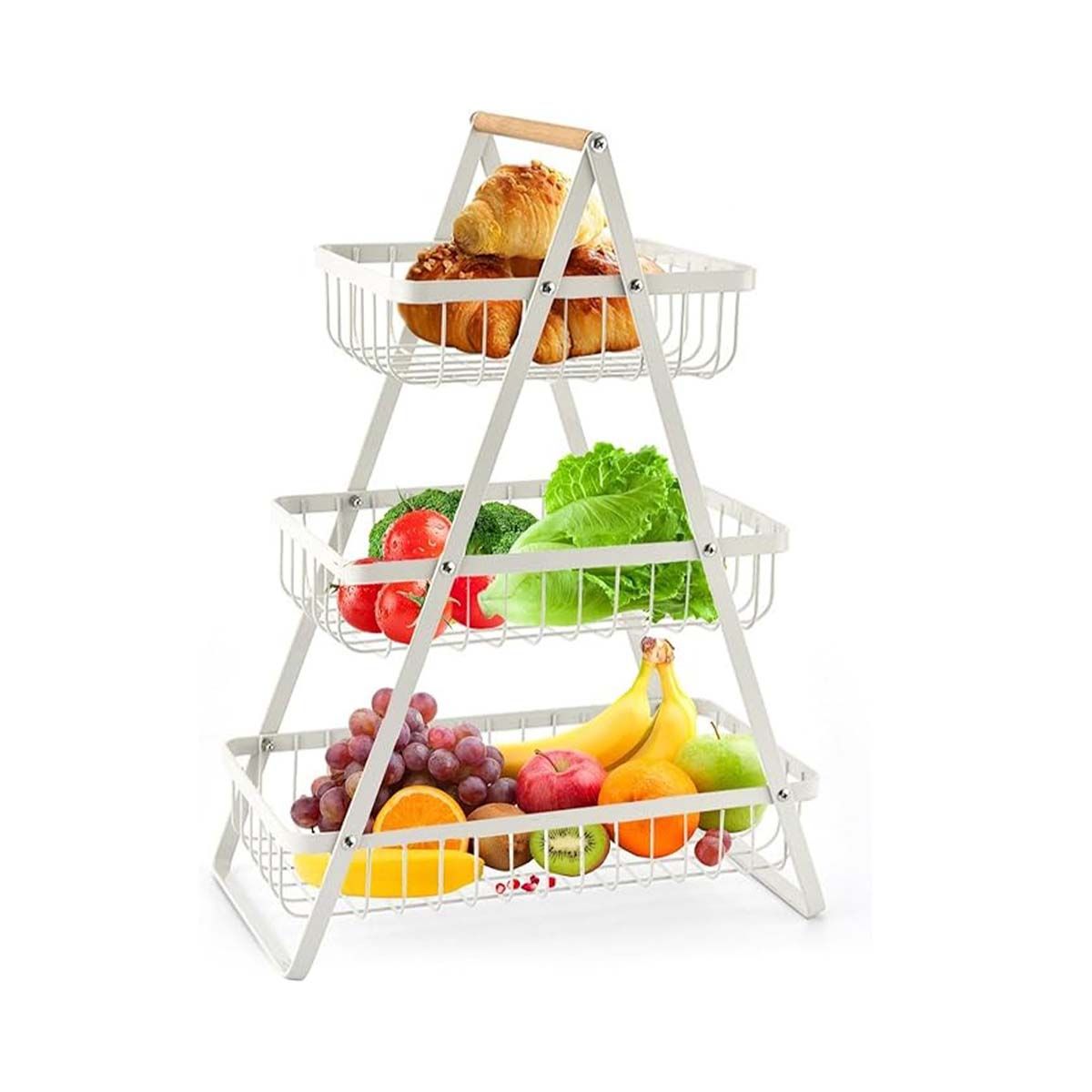 GENERICO - Frutero con Estructura Triangular de 3 Niveles en Blanco