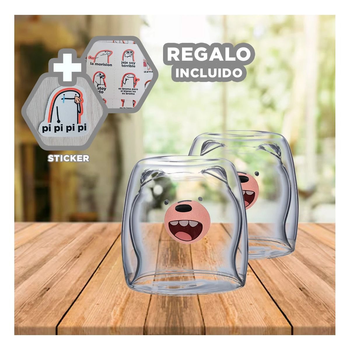 GENERICO - Pack6 Taza con Doble Fondo y sin Asa Y+Regalo Stickers