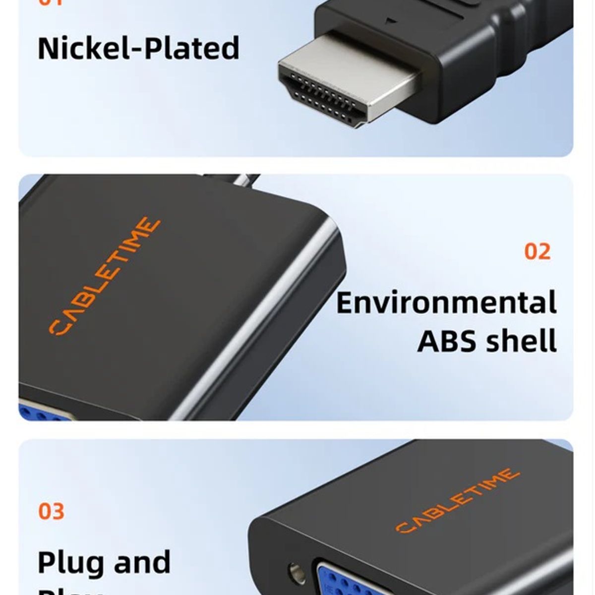 GENERICO - Adaptador de video 1080p HDMI Macho a VGA de video hembra