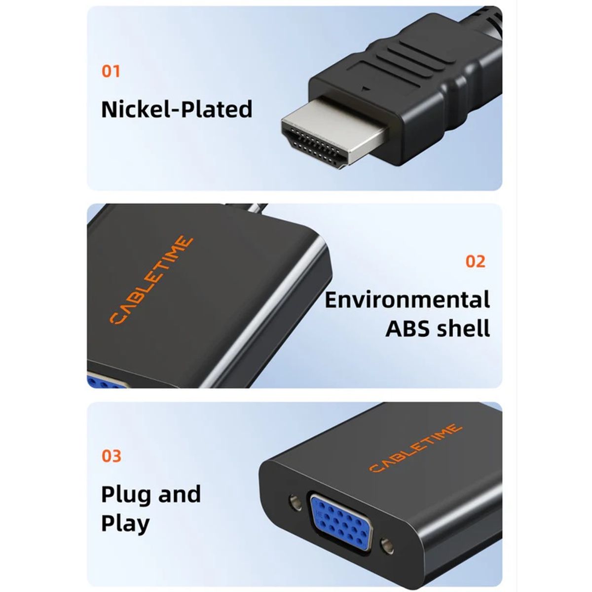 GENERICO - Adaptador de video 1080p HDMI Macho a VGA de video hembra