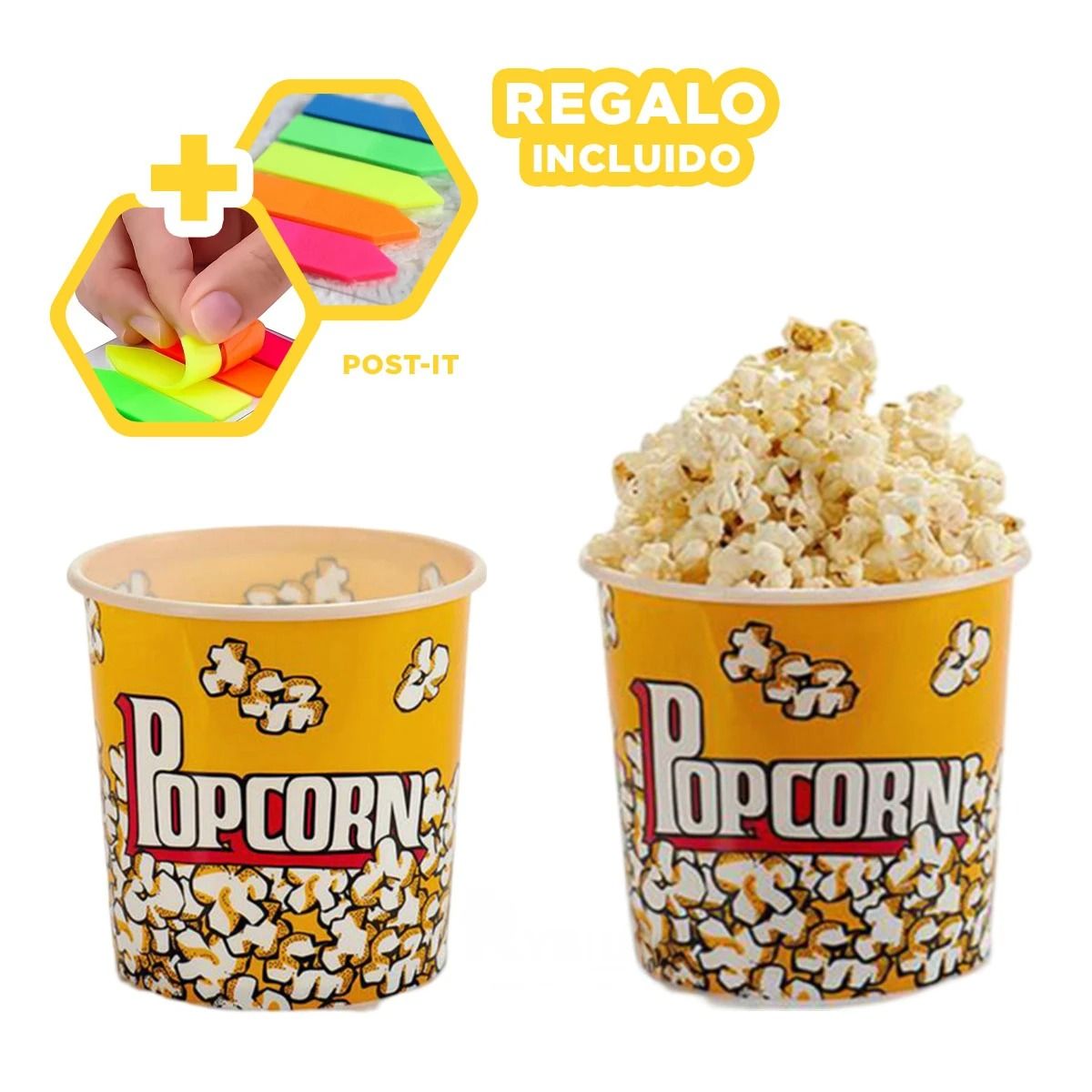GENERICO - Tazon para Popcorn en Amarillo Y+Post-it Adhesivos