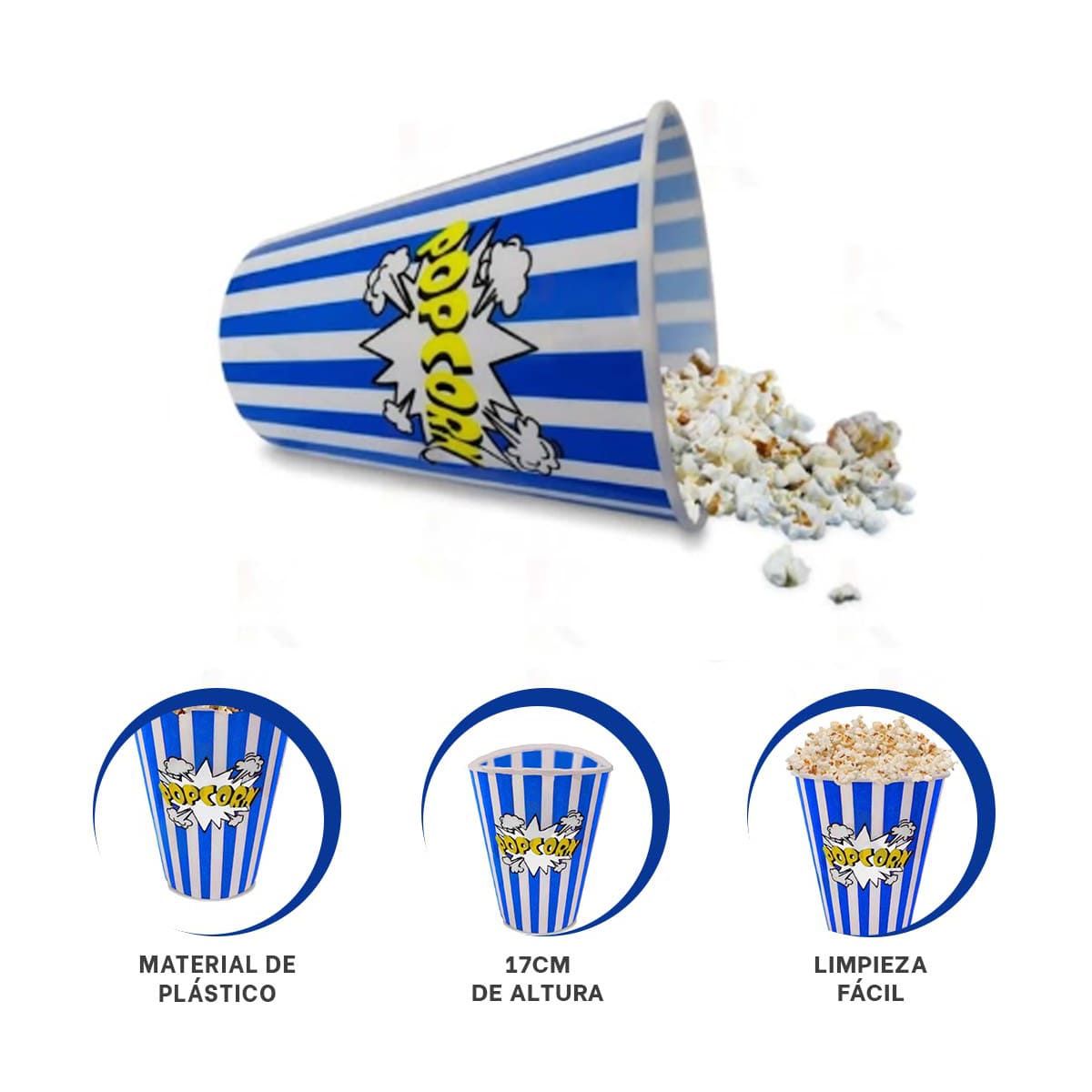 GENERICO - Pack2 Cubeta Vaso Popcorn Delgado para Ver Peliculas en Azul