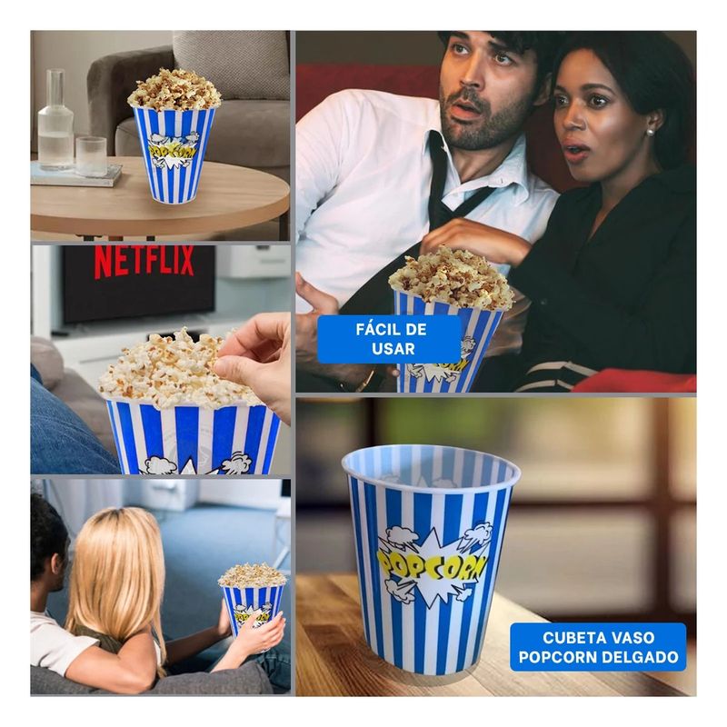 GENERICO - Pack4 Cubeta Vaso para Popcorn Delgado Azu Y+Regalo Agendita