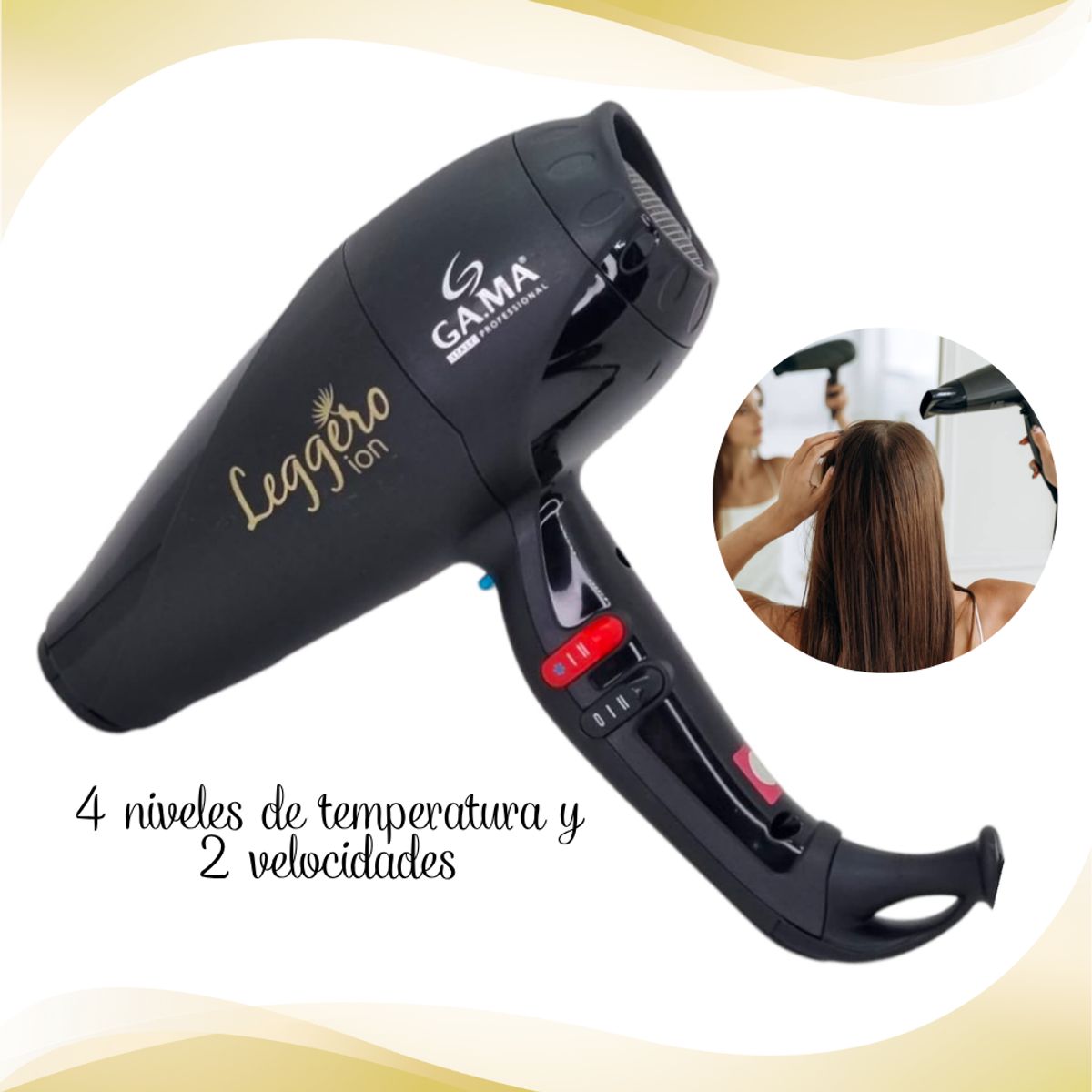 GAMA - Secadora de Cabello Gama Leggero Black Ion 2400watts