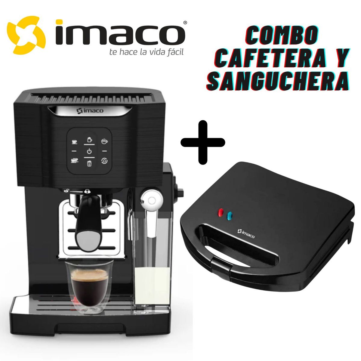 IMACO - Combo Cafetera expresso Imaco IECM1550 +Sanguchera Imaco IST101N Negro