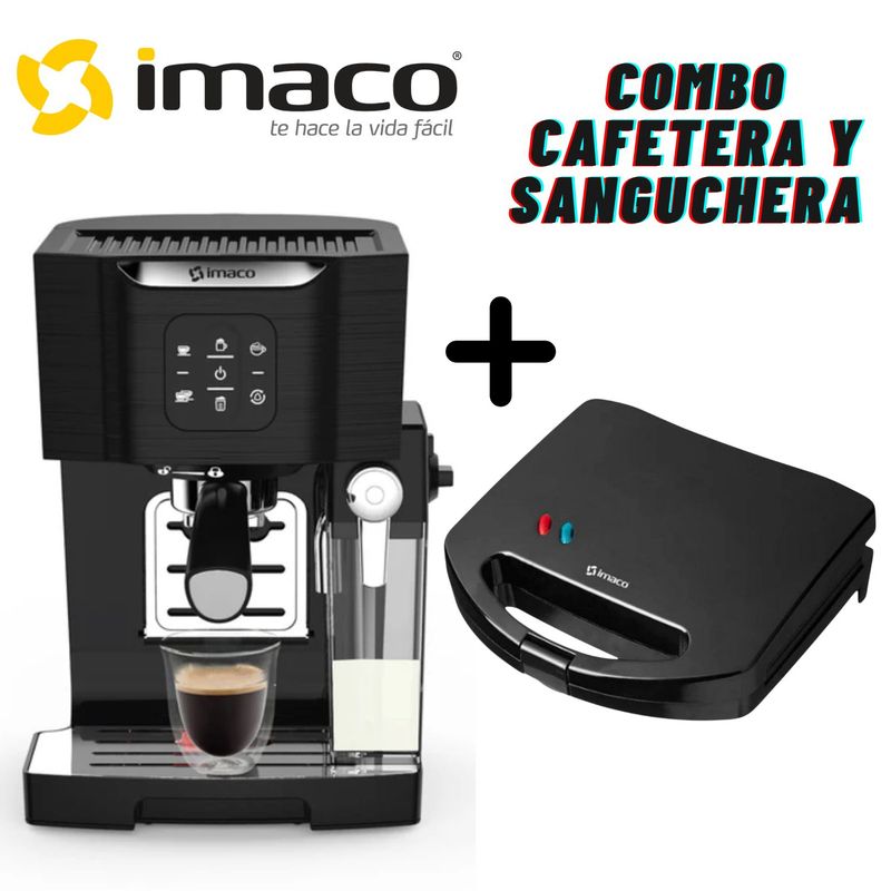 IMACO - Combo Cafetera expresso Imaco IECM1550 +Sanguchera Imaco IST101N Negro