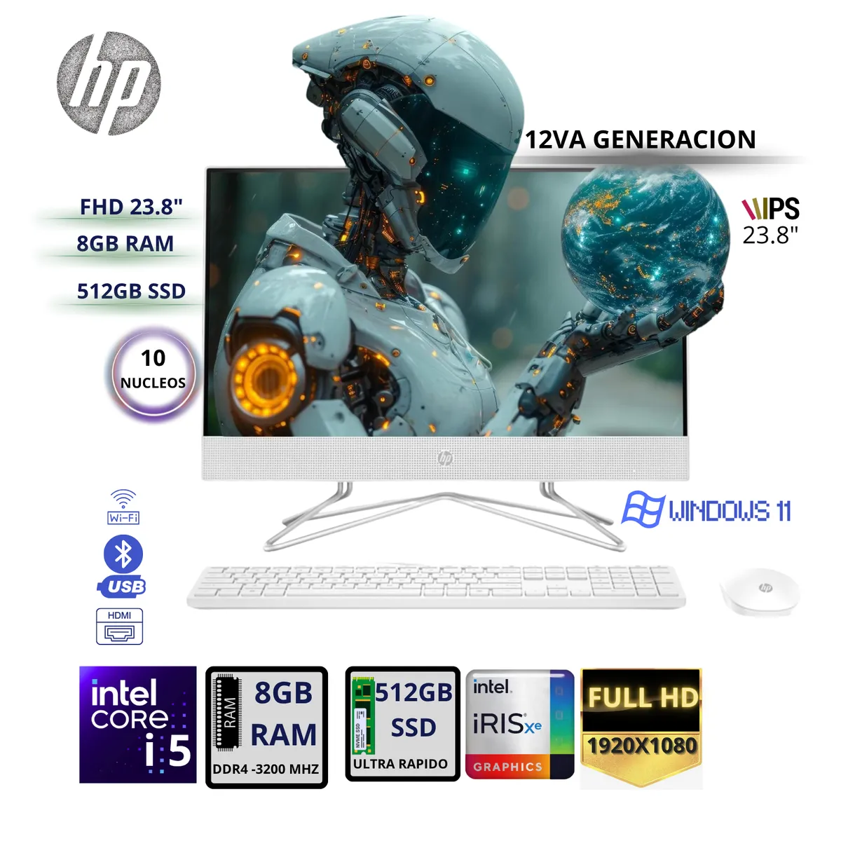 HP - All in one HP 23.8" Windows 11 Home Intel Core i5 8GB 512GB 24-CB1009LA