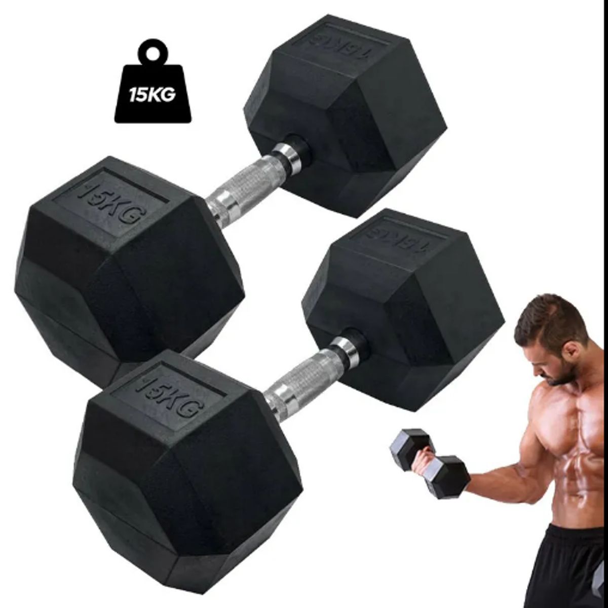 GENERICO - Mancuernas Hexagonales de 15KG - Par
