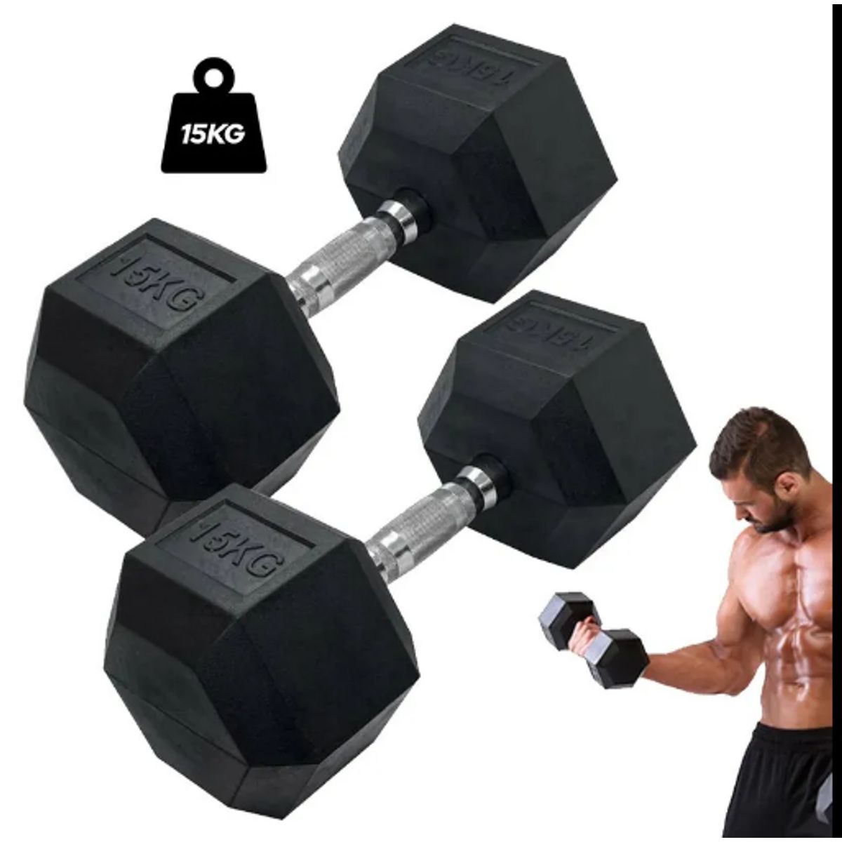 GENERICO - Mancuernas Hexagonales de 15KG - Par