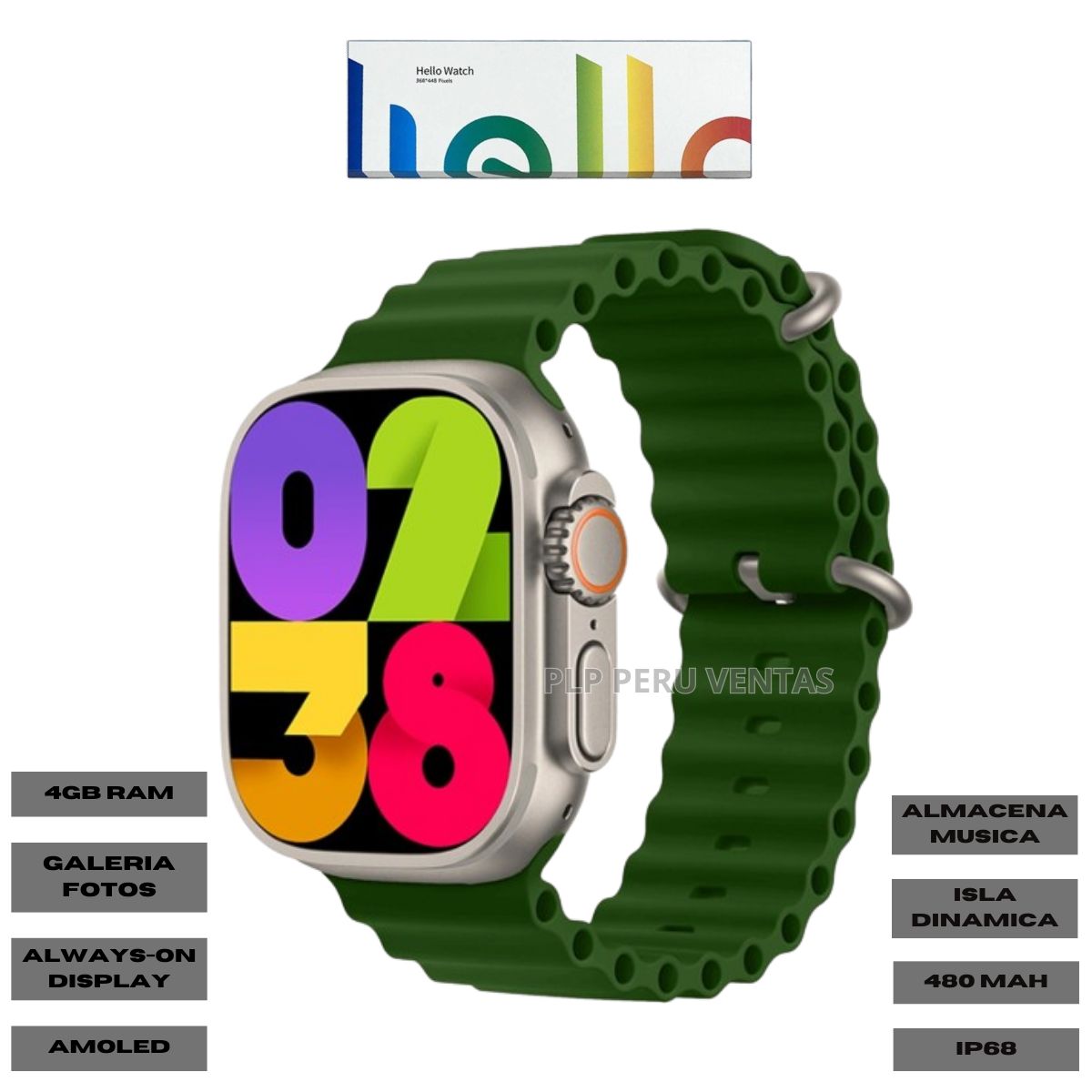 OEM - Smartwatch Hello 3 Ultra 2Gene Serie 10 Amoled Ip68 Verde