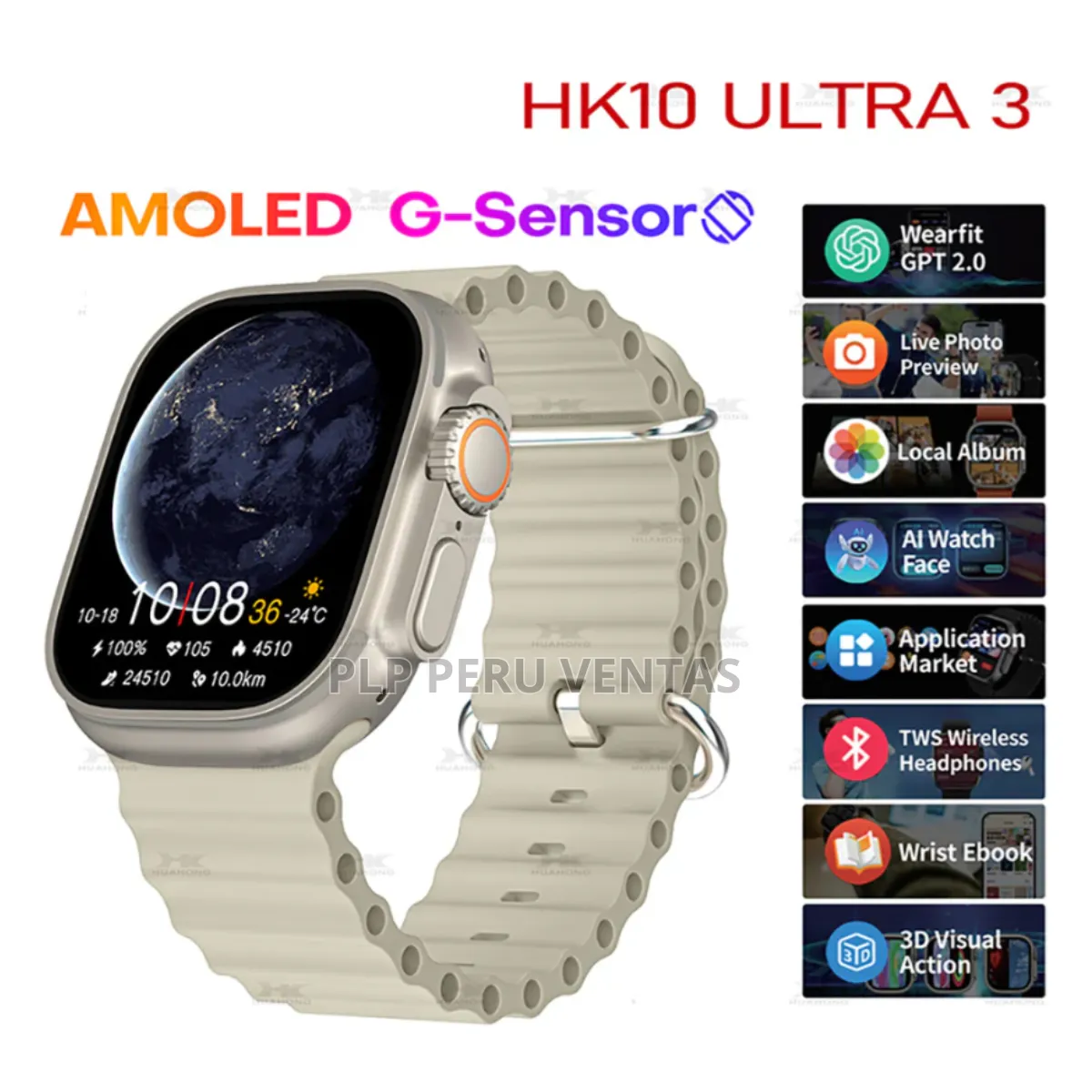 OEM - SmartWatch Hk10 Ultra 3 Serie 10 4gb Chatgpt Amoled 2.02 Beige
