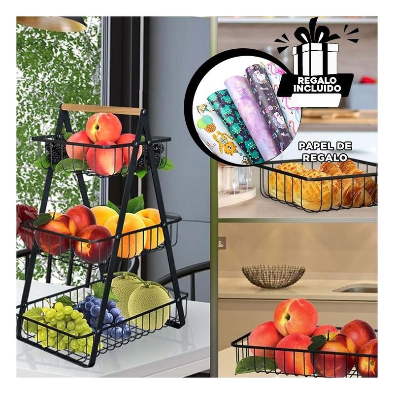 GENERICO - Frutero Practico de Acero con 3 Niveles Y+Papel de Regalo