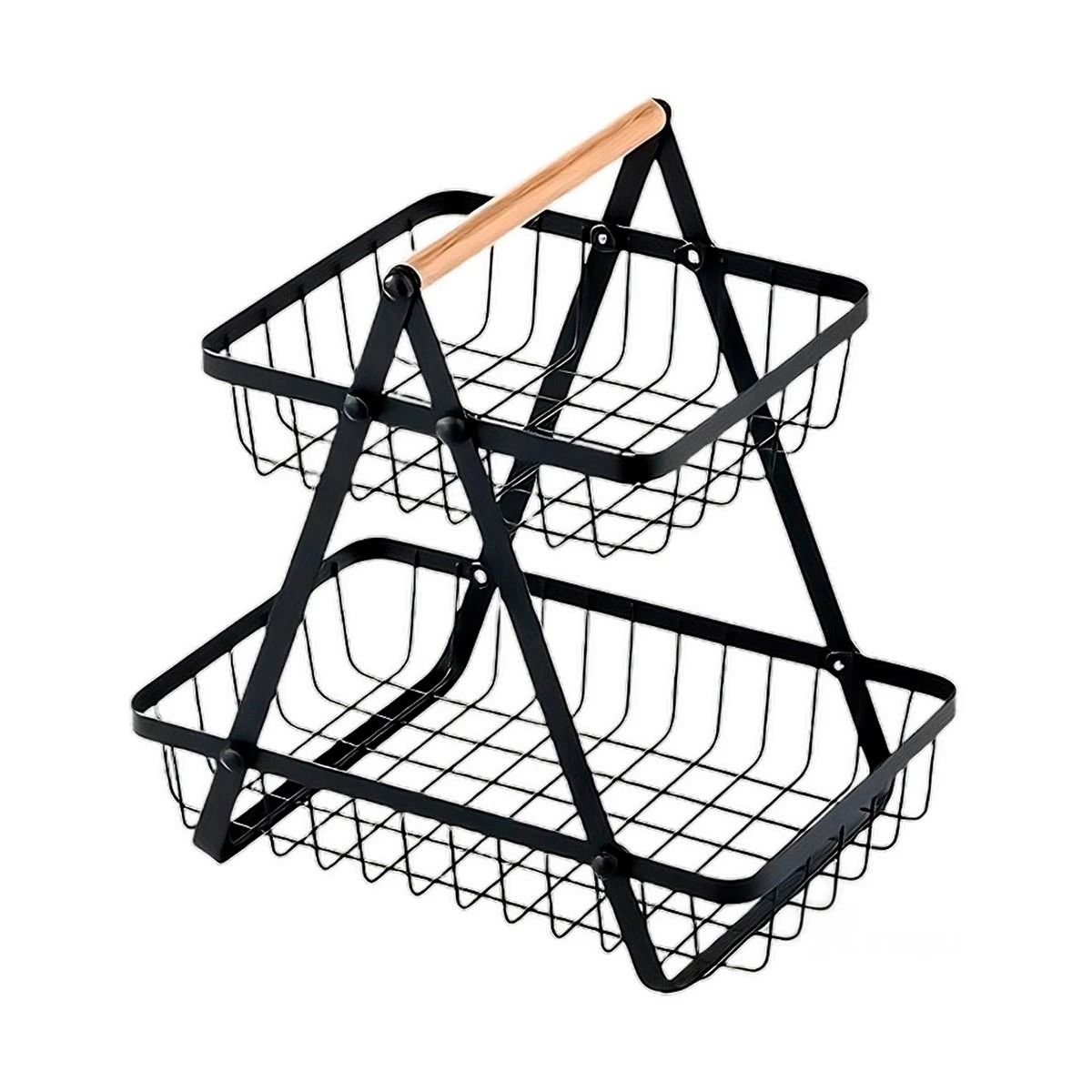 GENERICO - Frutero Triangular Desmontable en Negro de 2 Niveles