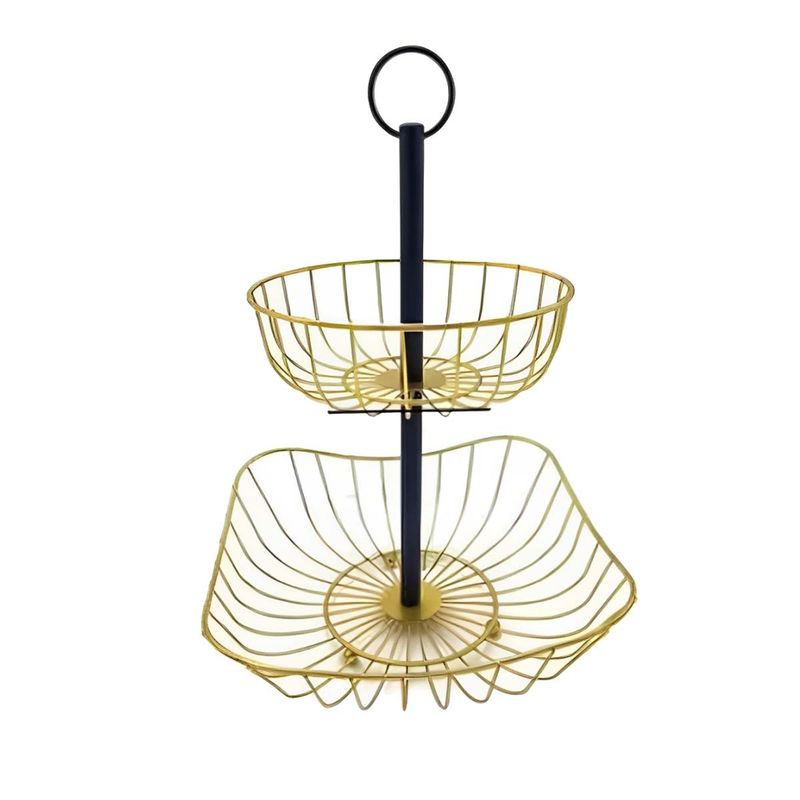 GENERICO - Frutero 2 Niveles Circular y Cuadrado en Color Dorado