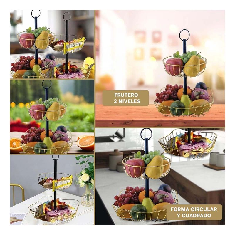 GENERICO - Pack4 Frutero Multiuso de 2 Niveles Dorado Y+Regalo Agendita