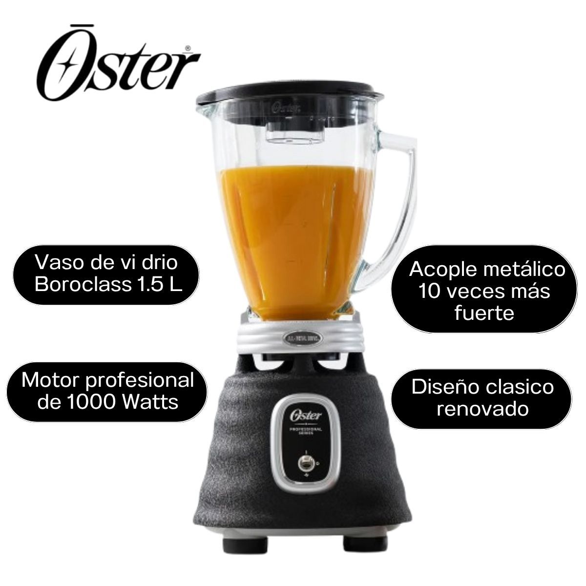 OSTER - Licuadora Oster Clásica Negra 1.5 L Vaso de Vidrio  BLSTBPST