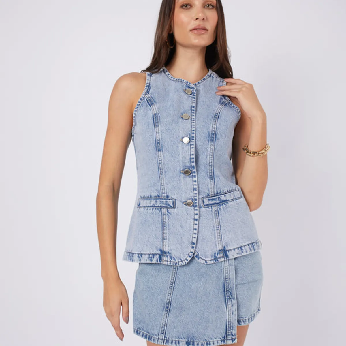 BANATY - MAXI CHALECO DENIM MANGA CERO DE MUJER