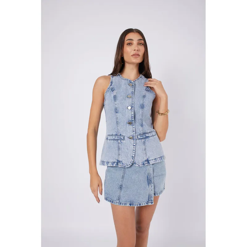 BANATY - MAXI CHALECO DENIM MANGA CERO DE MUJER
