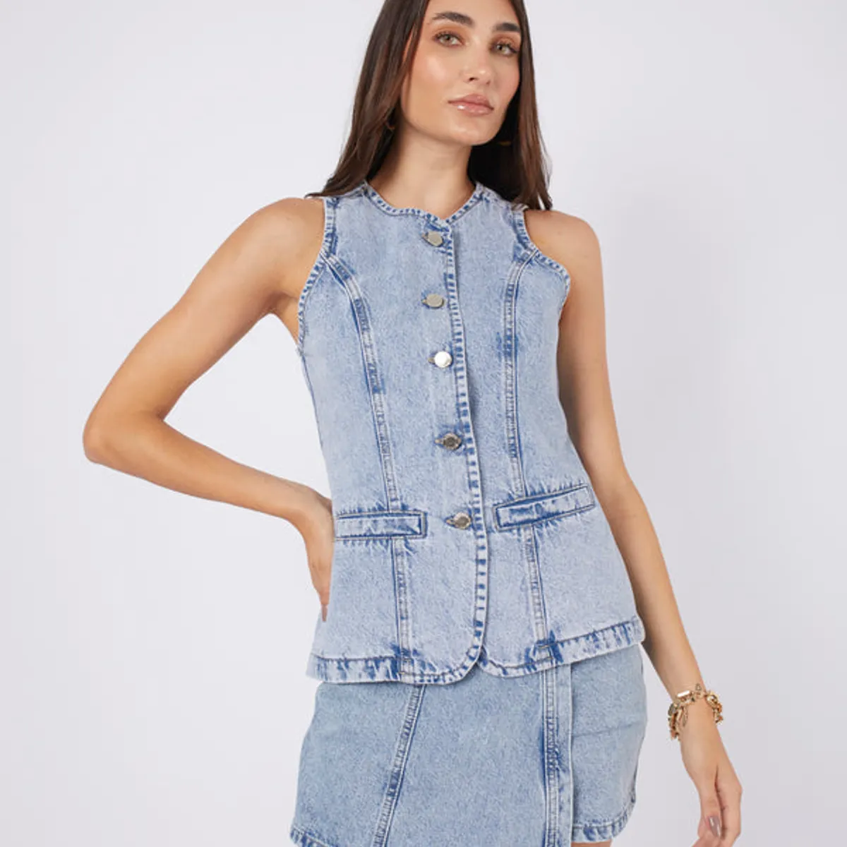 BANATY - MAXI CHALECO DENIM MANGA CERO DE MUJER