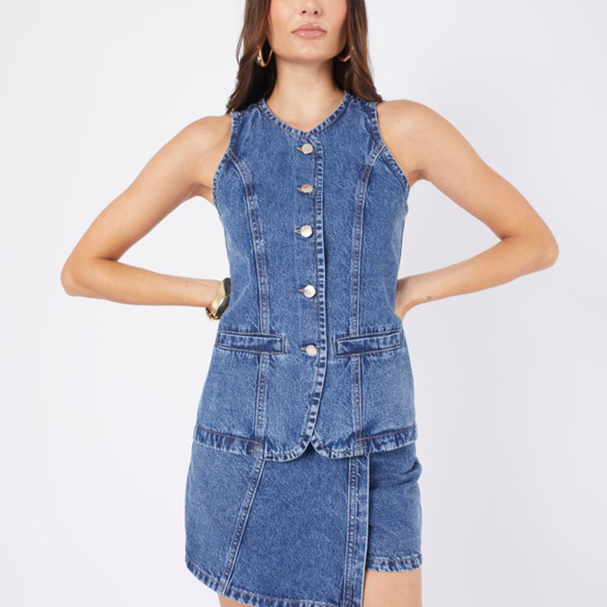 BANATY - MAXI CHALECO DENIM MANGA CERO DE MUJER