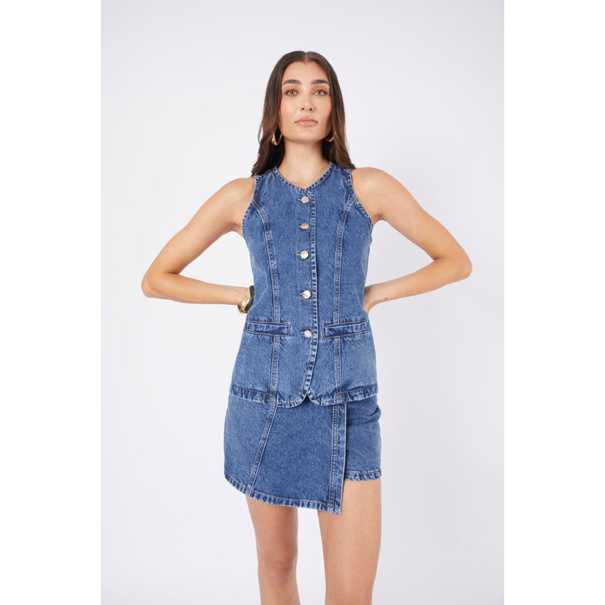 BANATY - MAXI CHALECO DENIM MANGA CERO DE MUJER